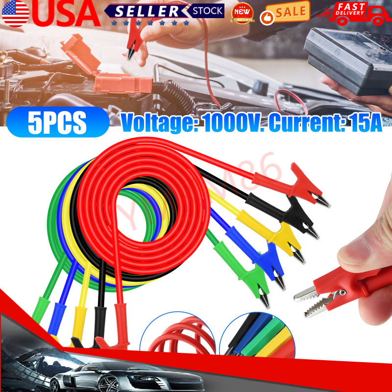 Electrical Test Leads Set Alligator Clips 3.3ft Jumper Wires Cables 5Pcs 30V 15A