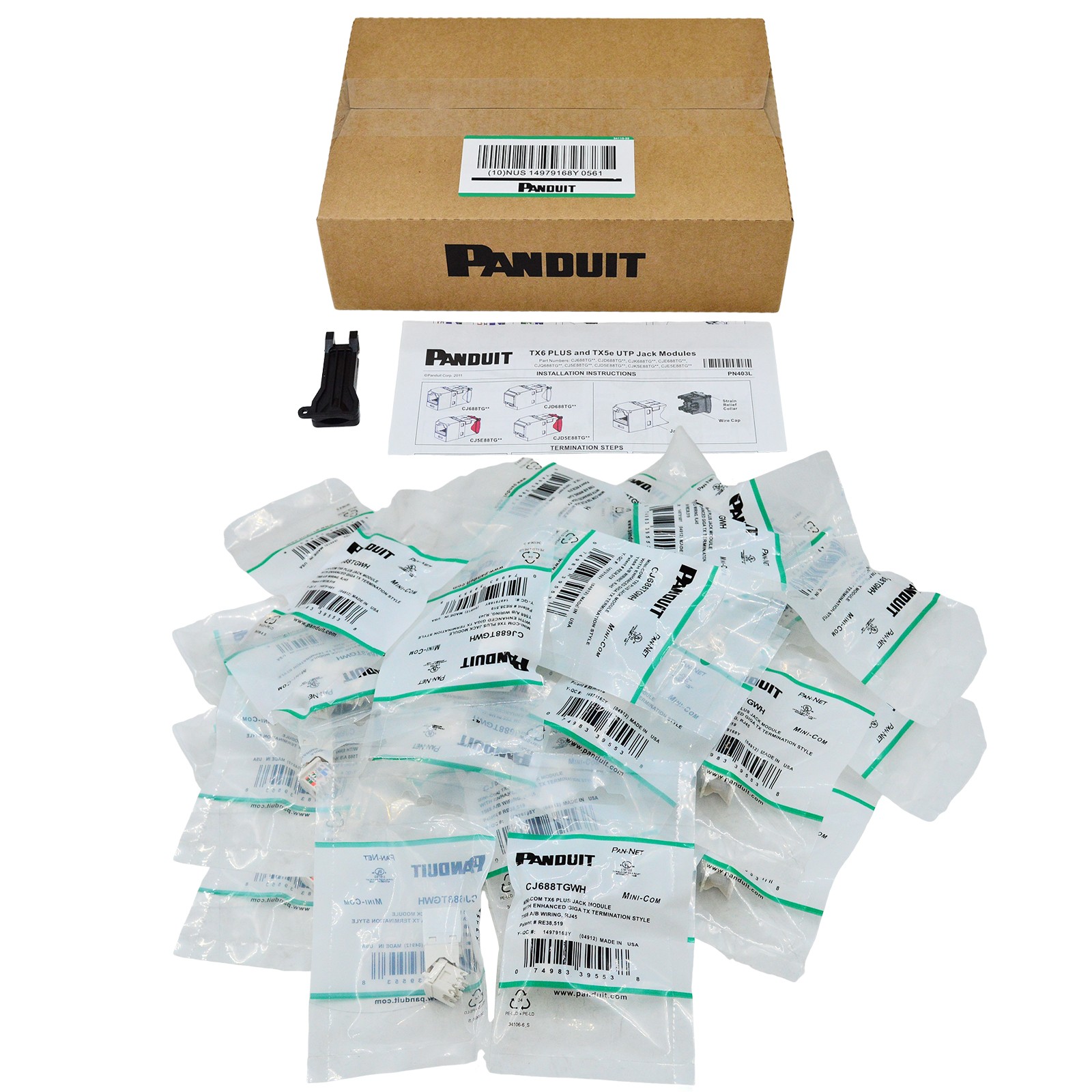 Box of 50PCS Jack Module For Panduit Giga TX CJ688TGWH Mini-Com CAT6 TX6-Plus US