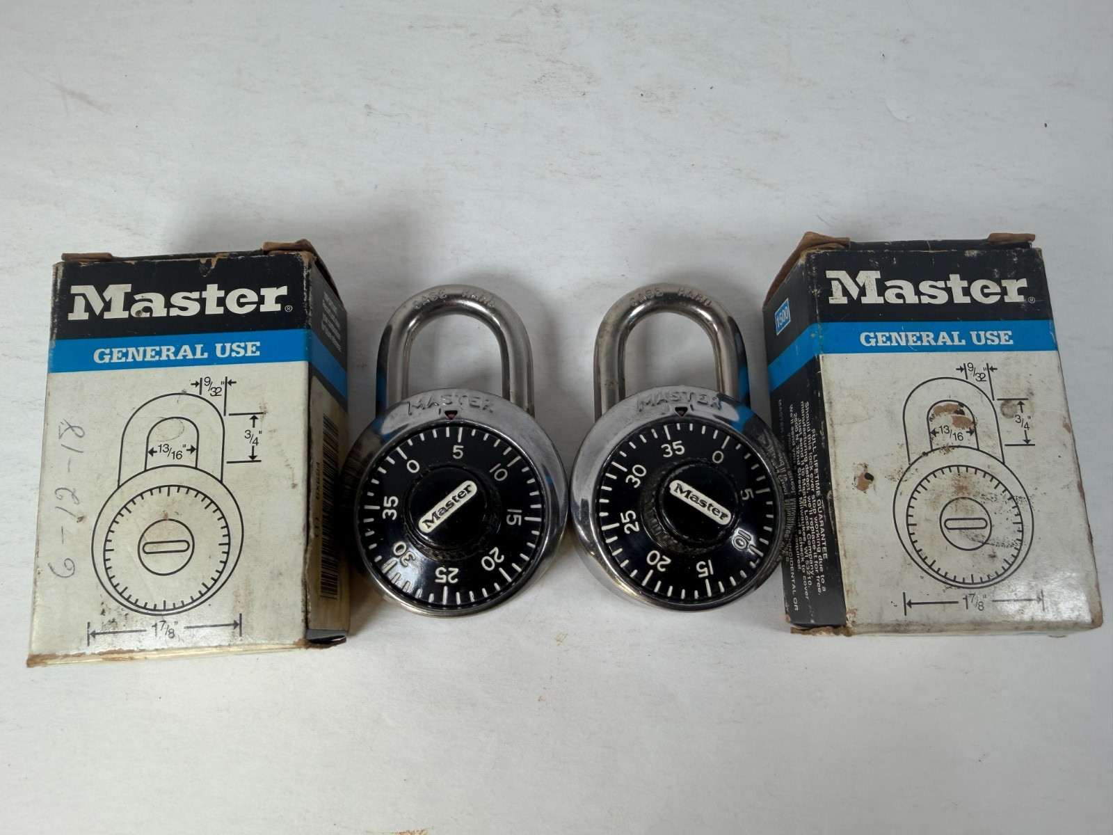 Vintage MASTER LOCKS (2) Combination Padlock w/ Boxes & Combos 1500 Made in USA