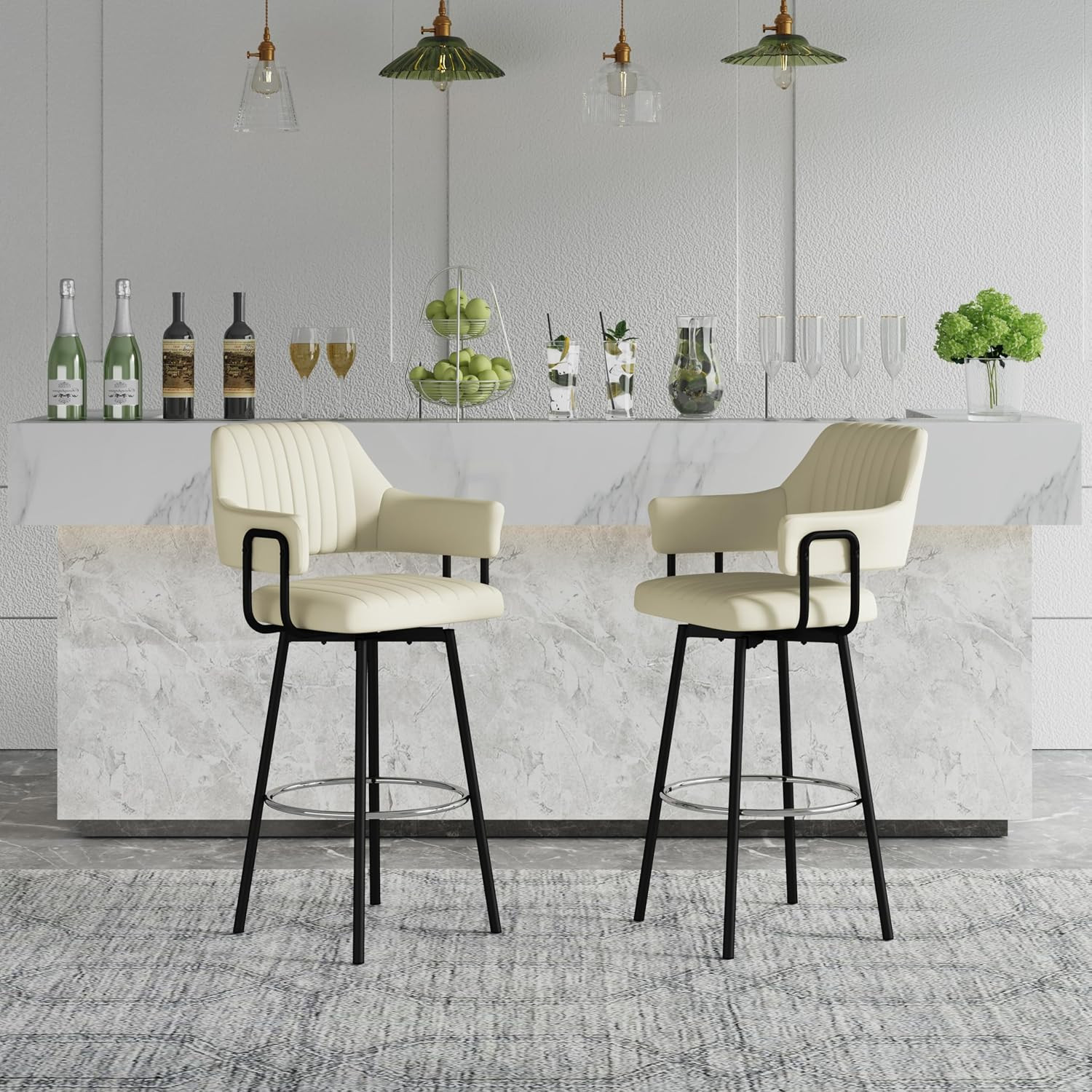 Swivel Bar Stools Set of 2, 30" Bar Height Bar Stools with Backrest, Modern Styl