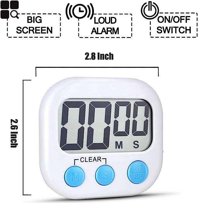 Portable Small Digital Kitchen Timer Magnetic Back and ON/Off Switch