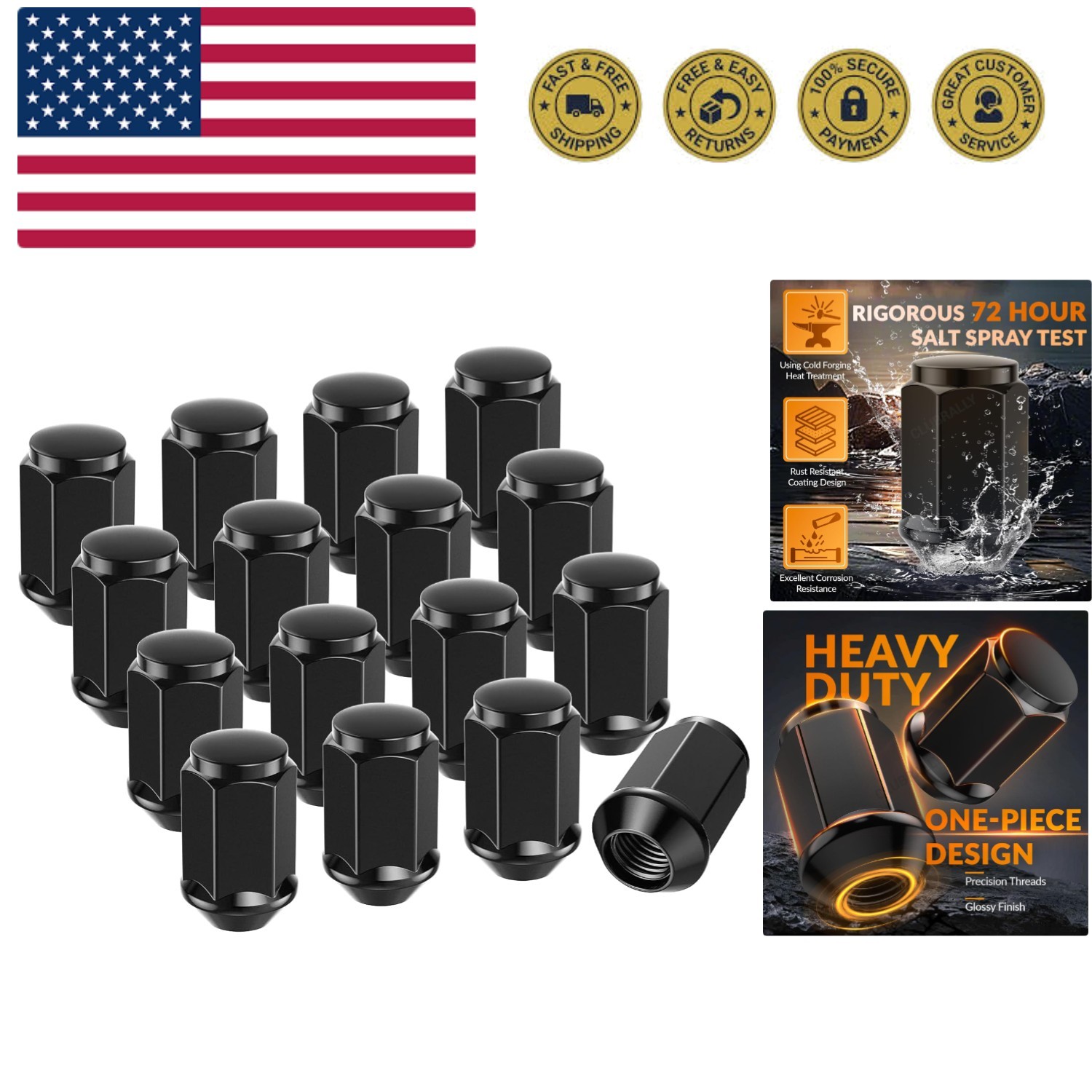 Golf Cart Wheel Lug Nut Kit for EZGO, Club Car, 1/2-20 Size 16 Packs Chrome/B...