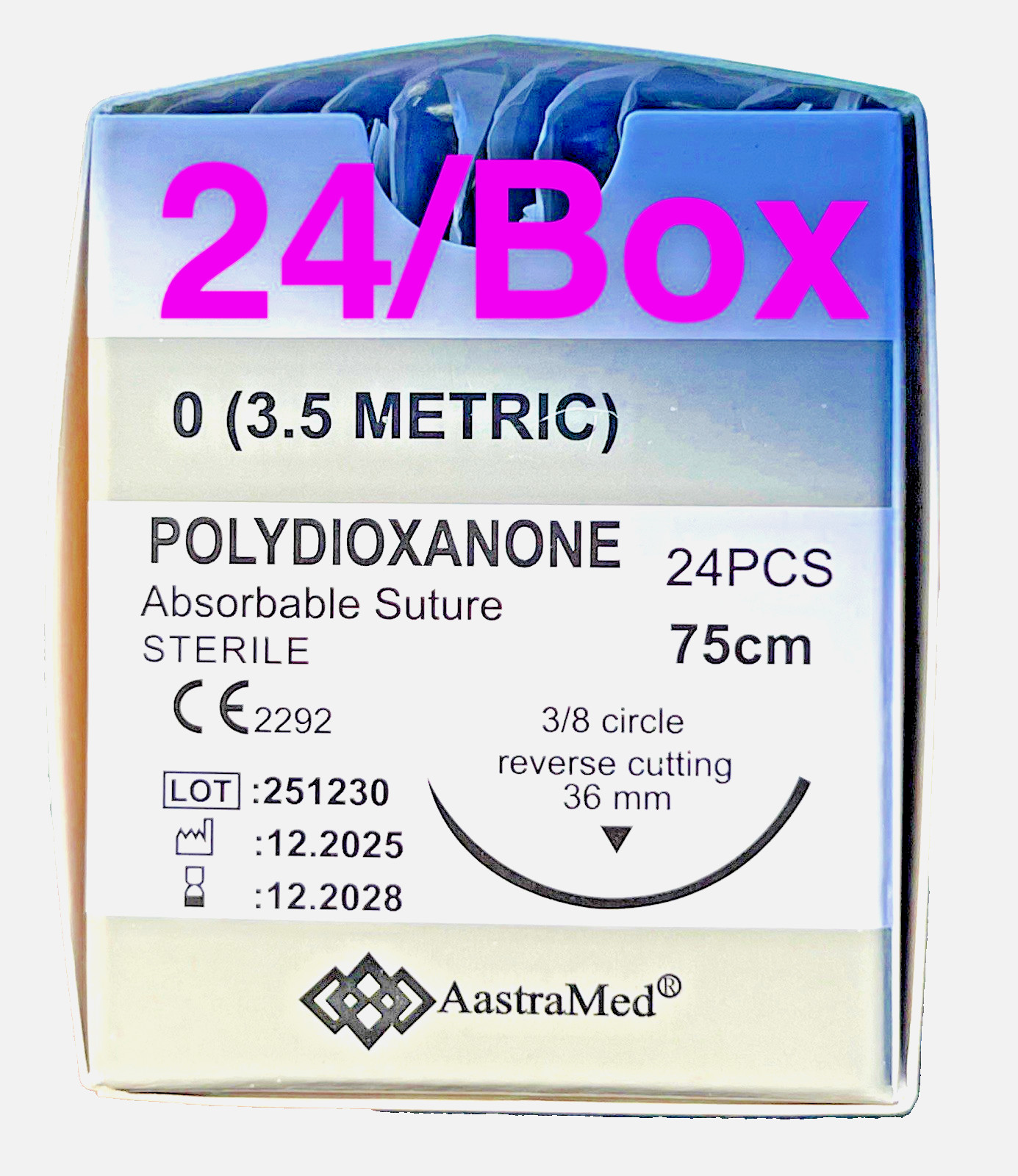 PDS PDO 0/0 Veterinary Suture 24ct Reverse Cutting 3/8 Circ Surgical Dental