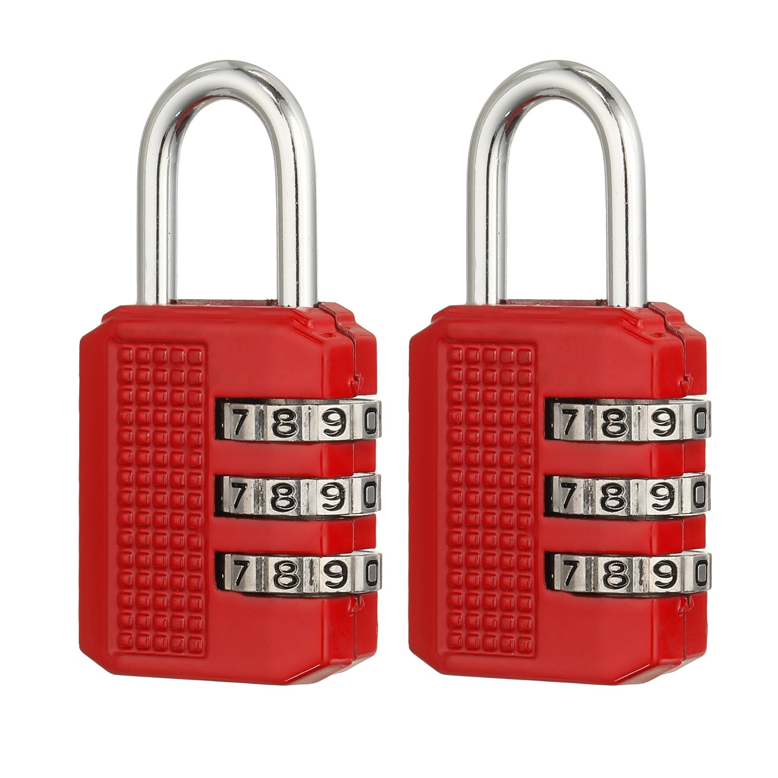 Combination Padlock (Medium, Red)(2 Pcs), 3-Digit Shackle Code Locks