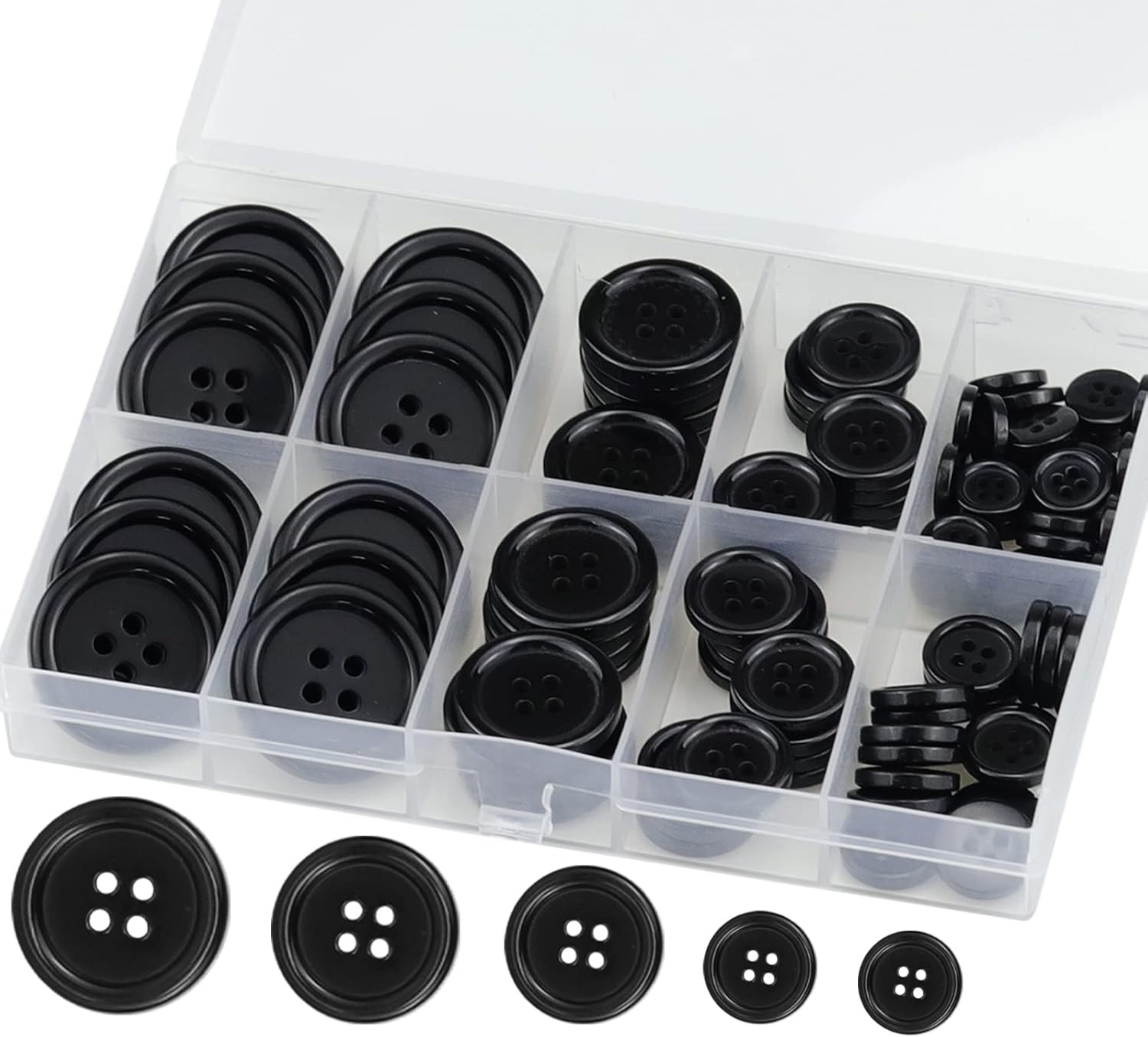 100 Pcs Black Resin Sewing Buttons, 4-Hole Craft Suit Coat Shirt Black,