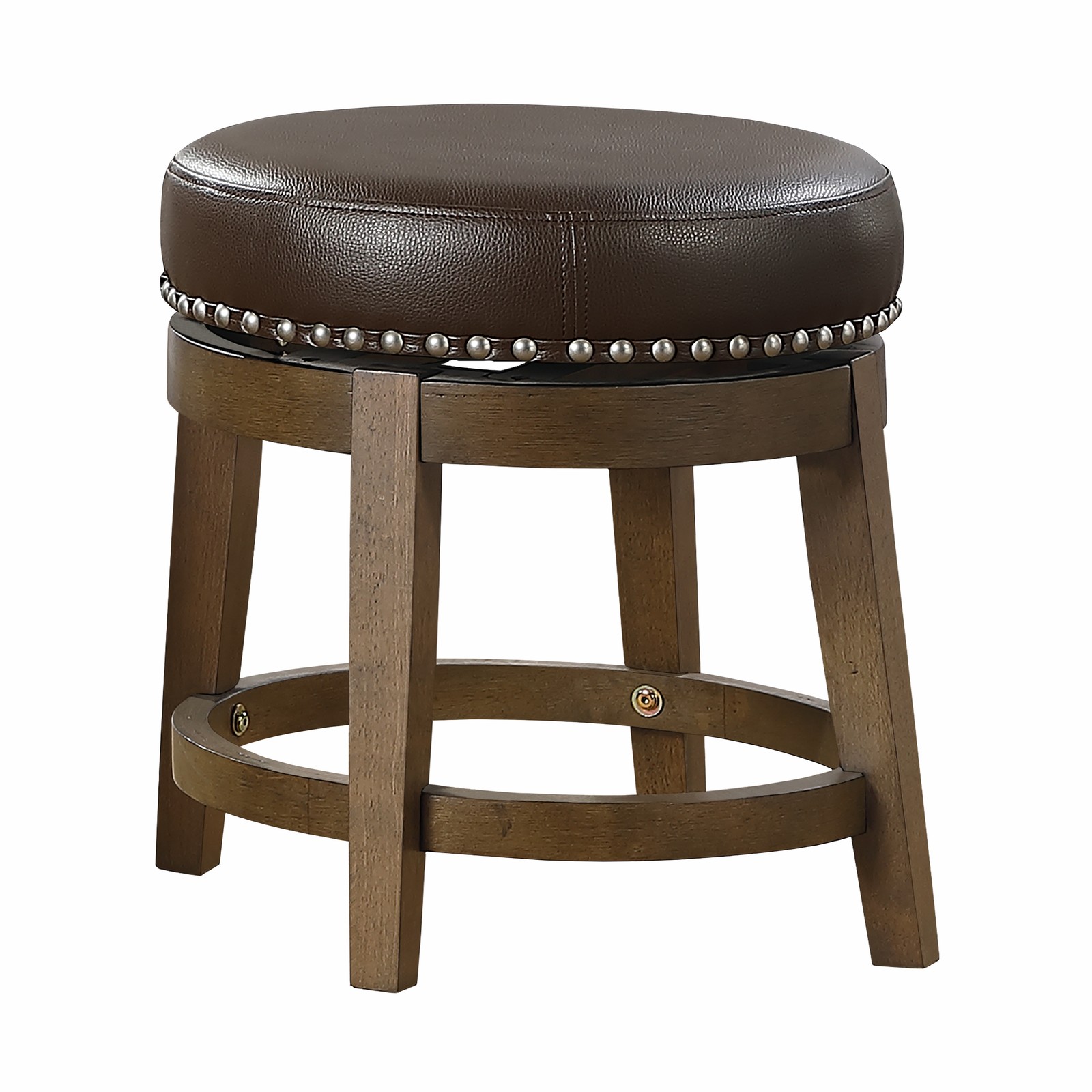 Round Swivel Stools Set of 2, Brown Faux Leather 360-degree Swivel Seat Nailhe