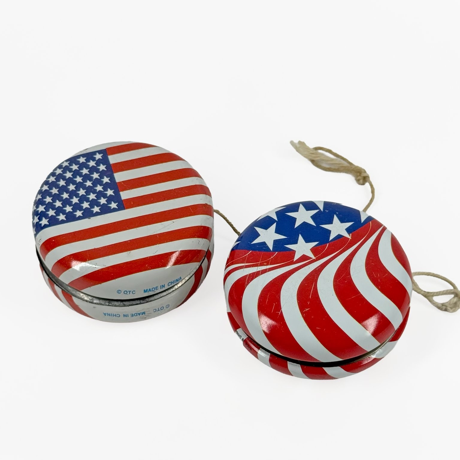 QTC American Flag Yo-Yos Metal Patriotic Theme Lot of 2 Classic Toys