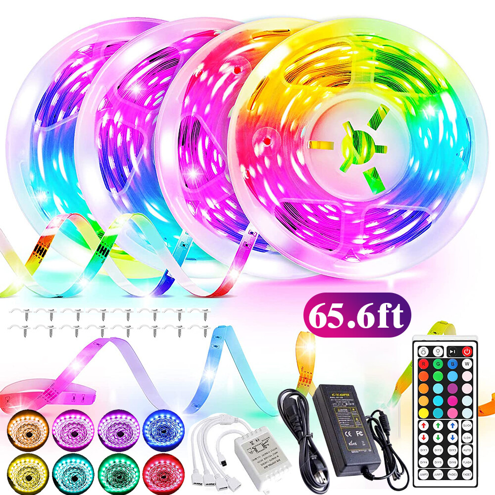65 ft RGB Led Strip Lights Waterproof Flexible with 44 Keys Remote 12V US Power
