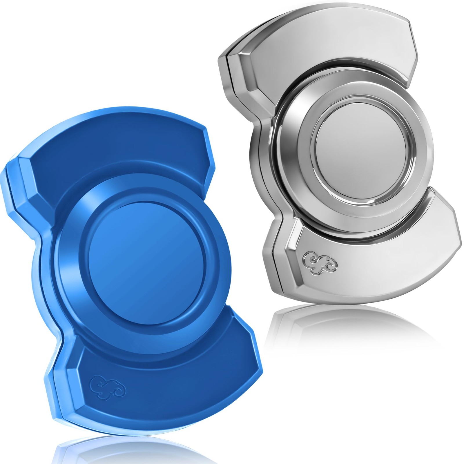 3-in-1 Fidget Spinner Toy for Adult Metal Slider Clicker Small, Silver+blue