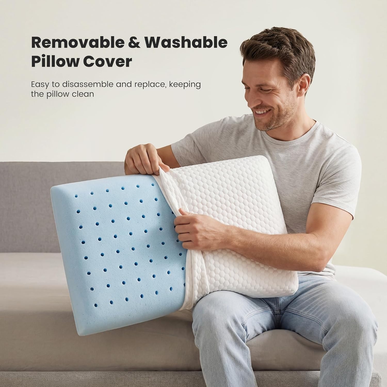 Cooling Memory Foam Pillow with Pillowcase - Neck Support for Side Sleepers