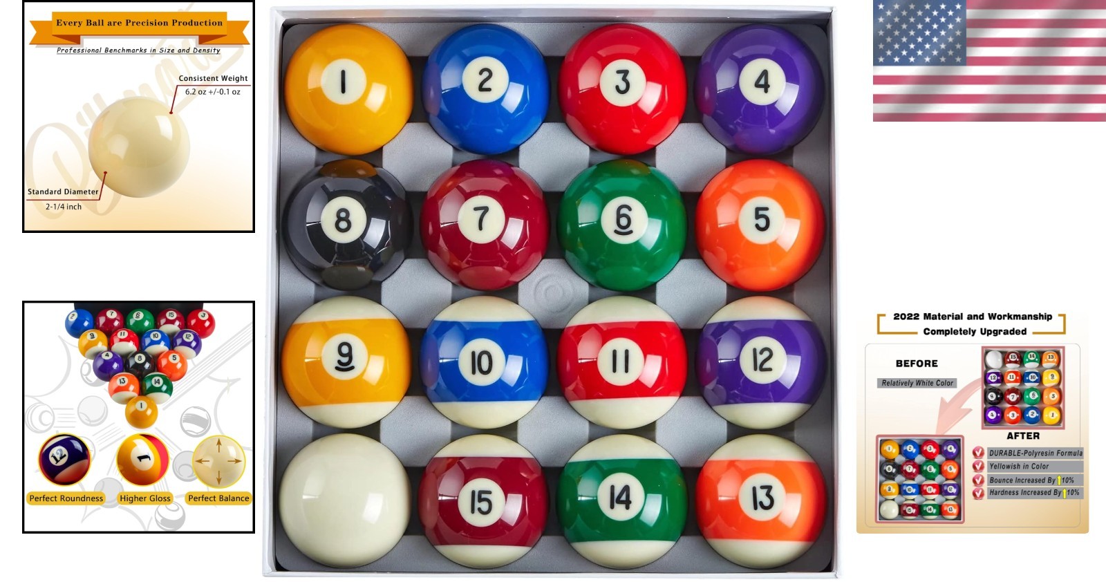 2022 Upgraded Pool Table Balls Set - Durable & High-Quality Regulation Size