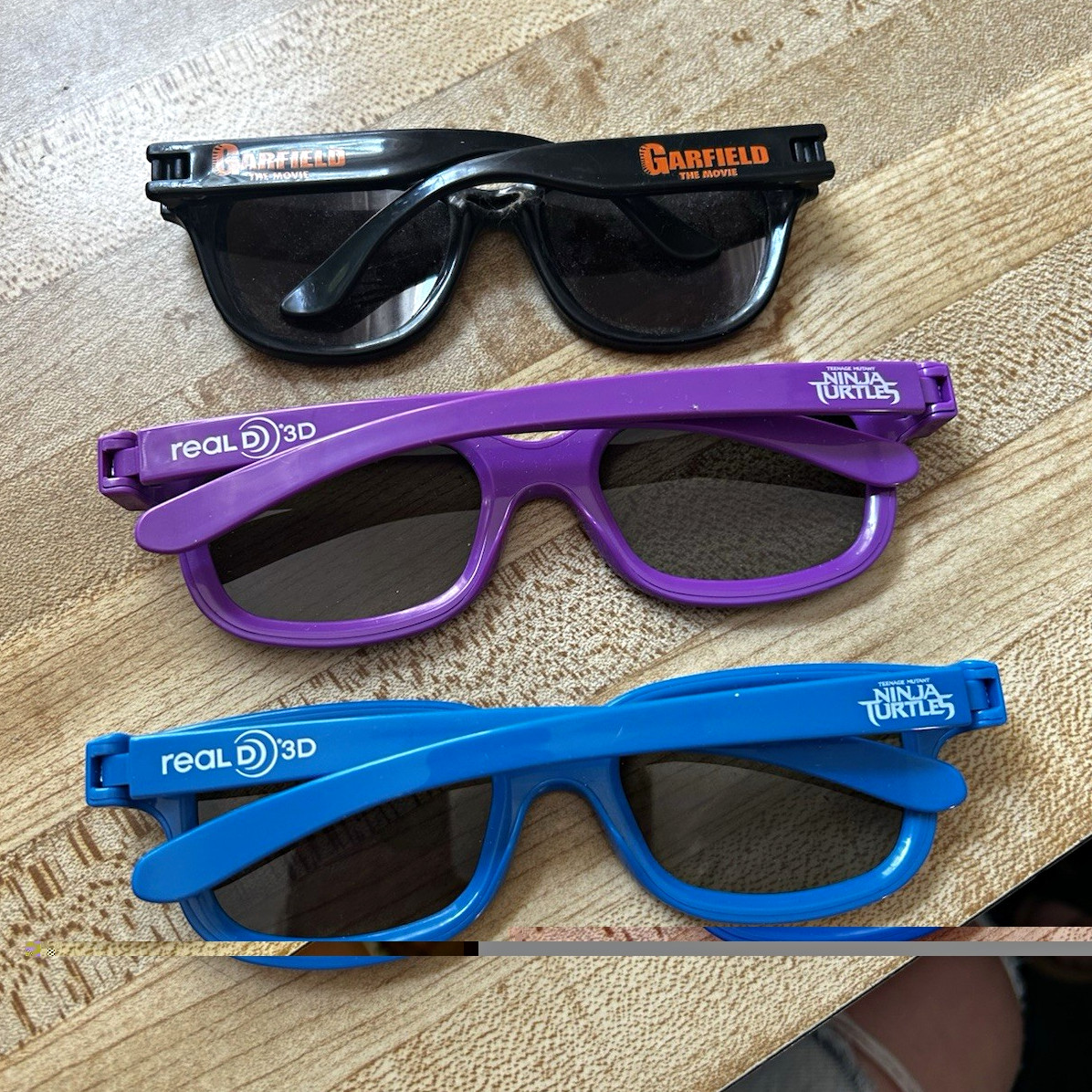 RealD 3D VINTAGE DISNEY Glasses Lot of 3 - Garfield & TMNT - Black Purple Blue