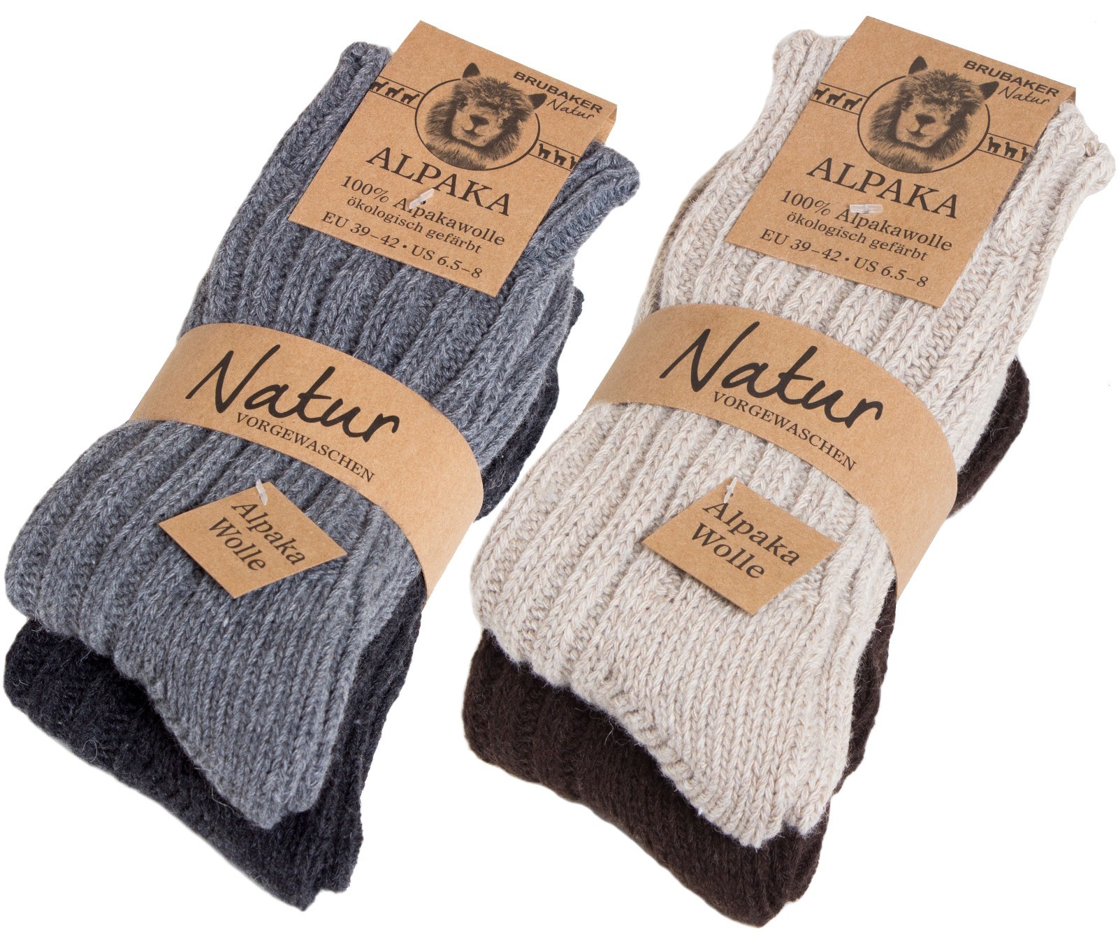 BRUBAKER Men's Women's Alpaca Wool Socks Winter Socks for Men Women 4 Pair Pack