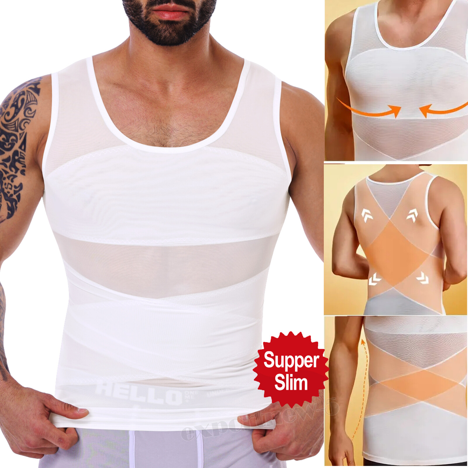Mens Slimming Body Shaper Belly Chest Compression Vest Girdle Shirt Tank Top GYM