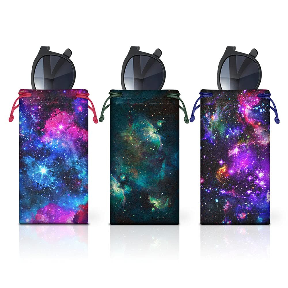 Set of 3 Polyester Sunglasses Pouch, Eyeglasses Soft Case with Drawstring Clo...