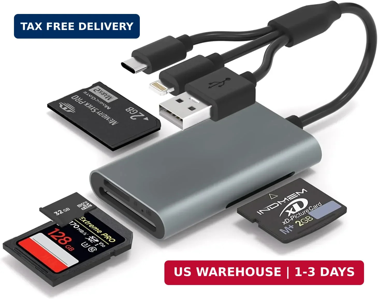 Memory Stick Pro Duo Adapter - 4 in 1 SD/TF/MS/XD Card Reader for iPhone 16/15/1