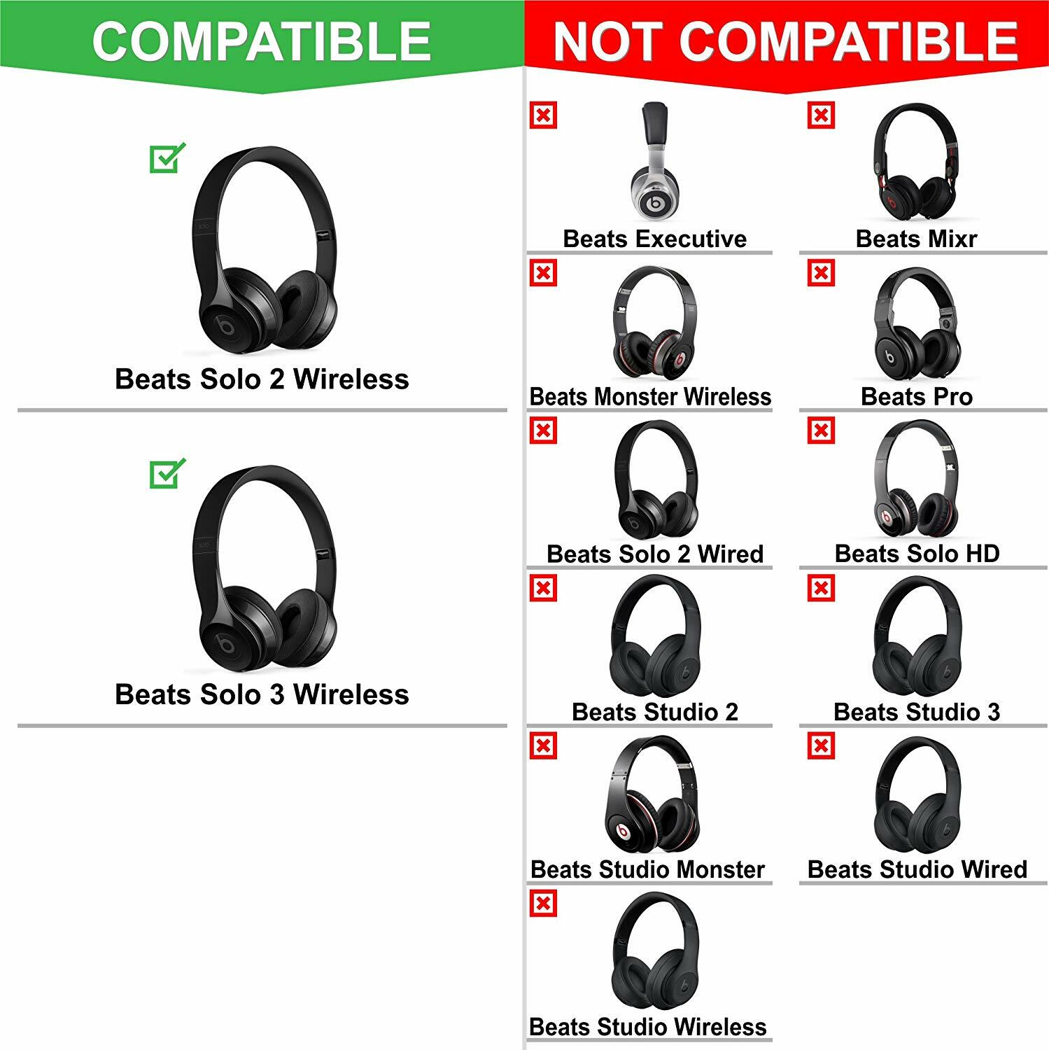 Replacement Ear Pads Cushion For Beats Dr Dre Solo 2/3 Wireless/Wired Headphone