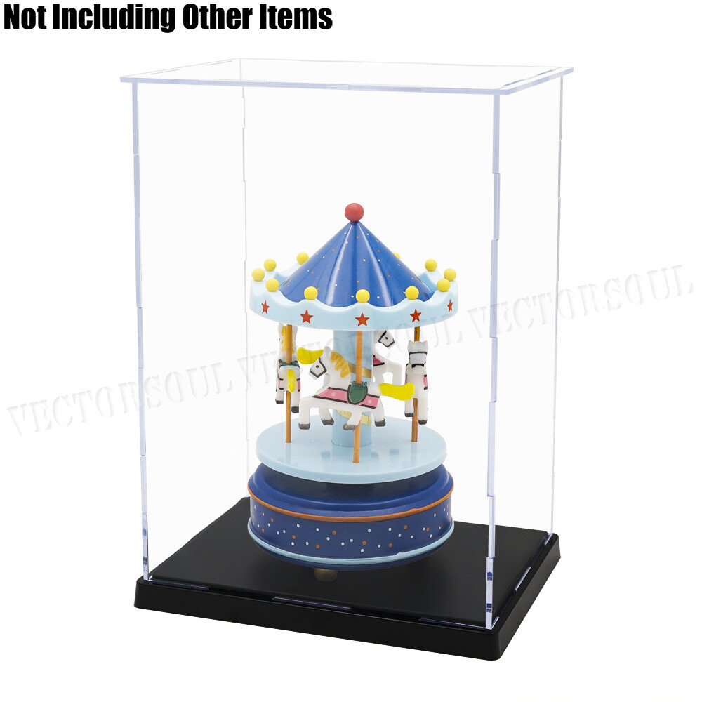 US Perspex Clear Acrylic Display Case 10.3in H Box Plastic Base Dustproof Figure