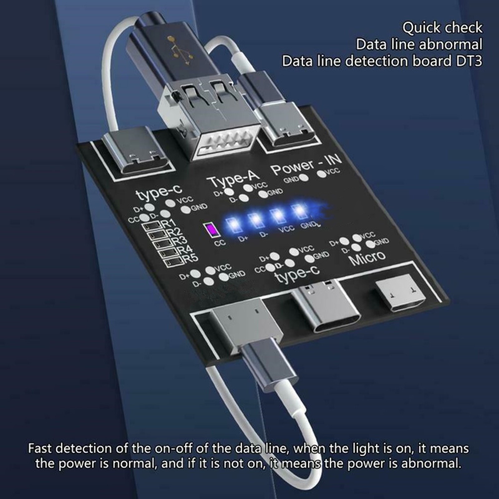 DT3 USB Data Cable Tester Fast Detecter Tool PCB Board For iPhone Micro Type C