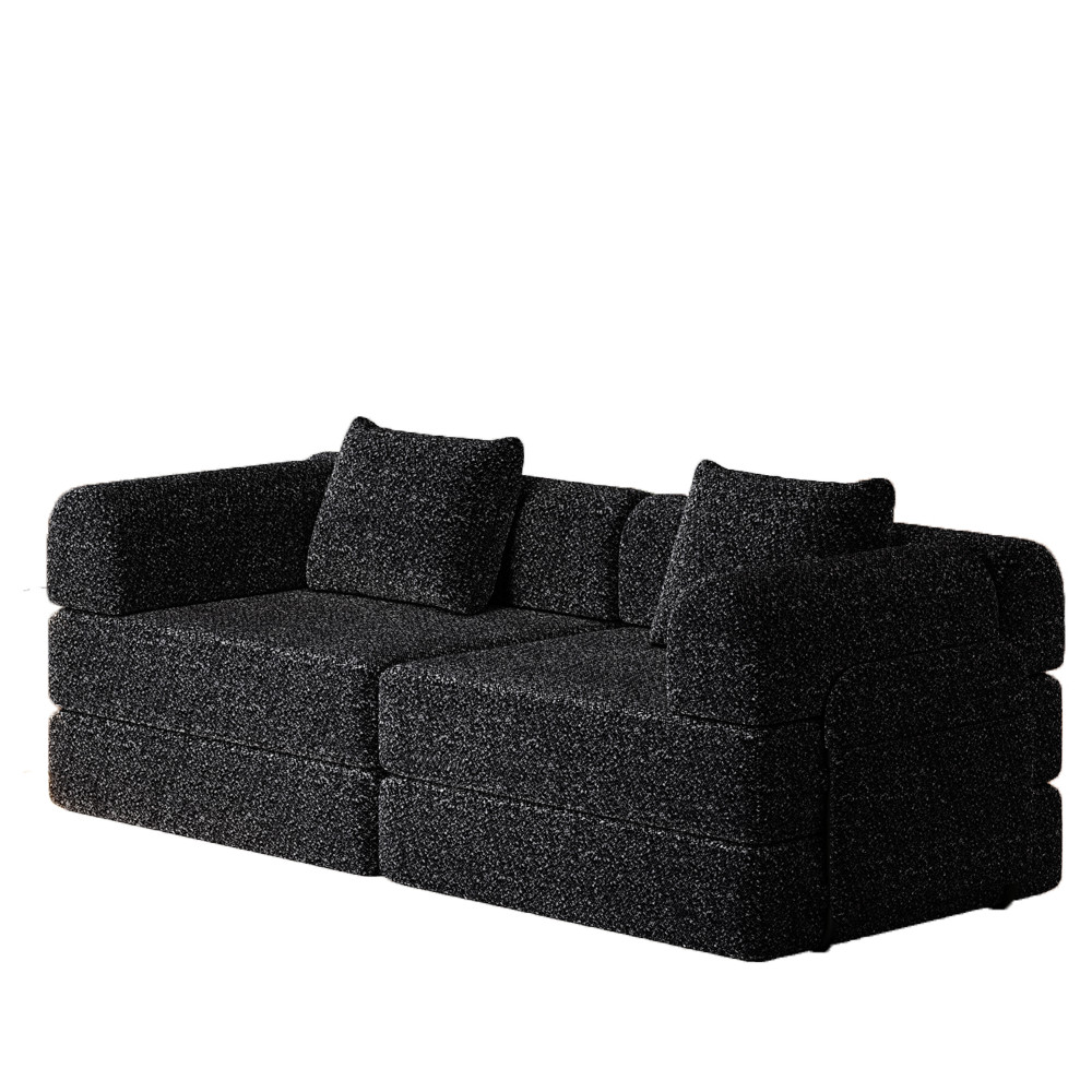 72.4" Convertible Sofa Bed w/ Storage Pockets, Black Chenille Fabric