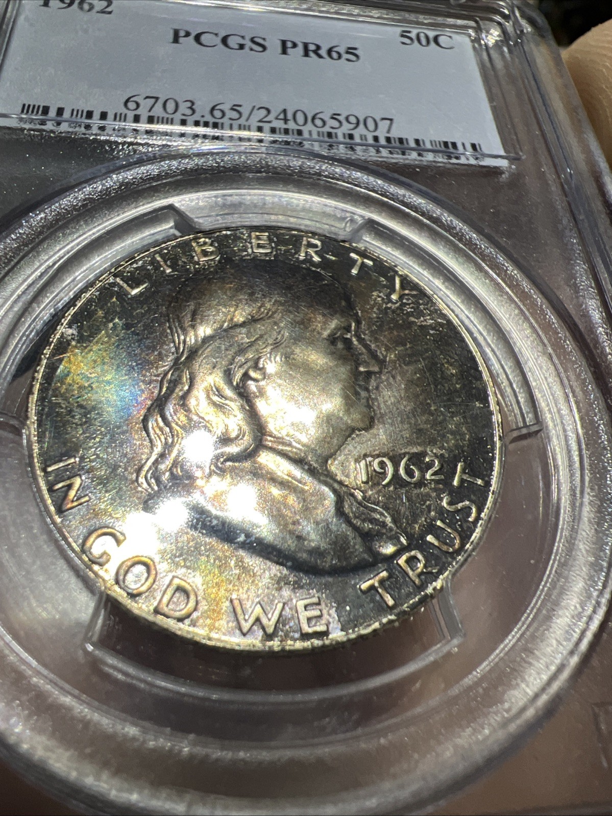 1962 PCGS PR65 Toned Franklin Half Dollar 50¢