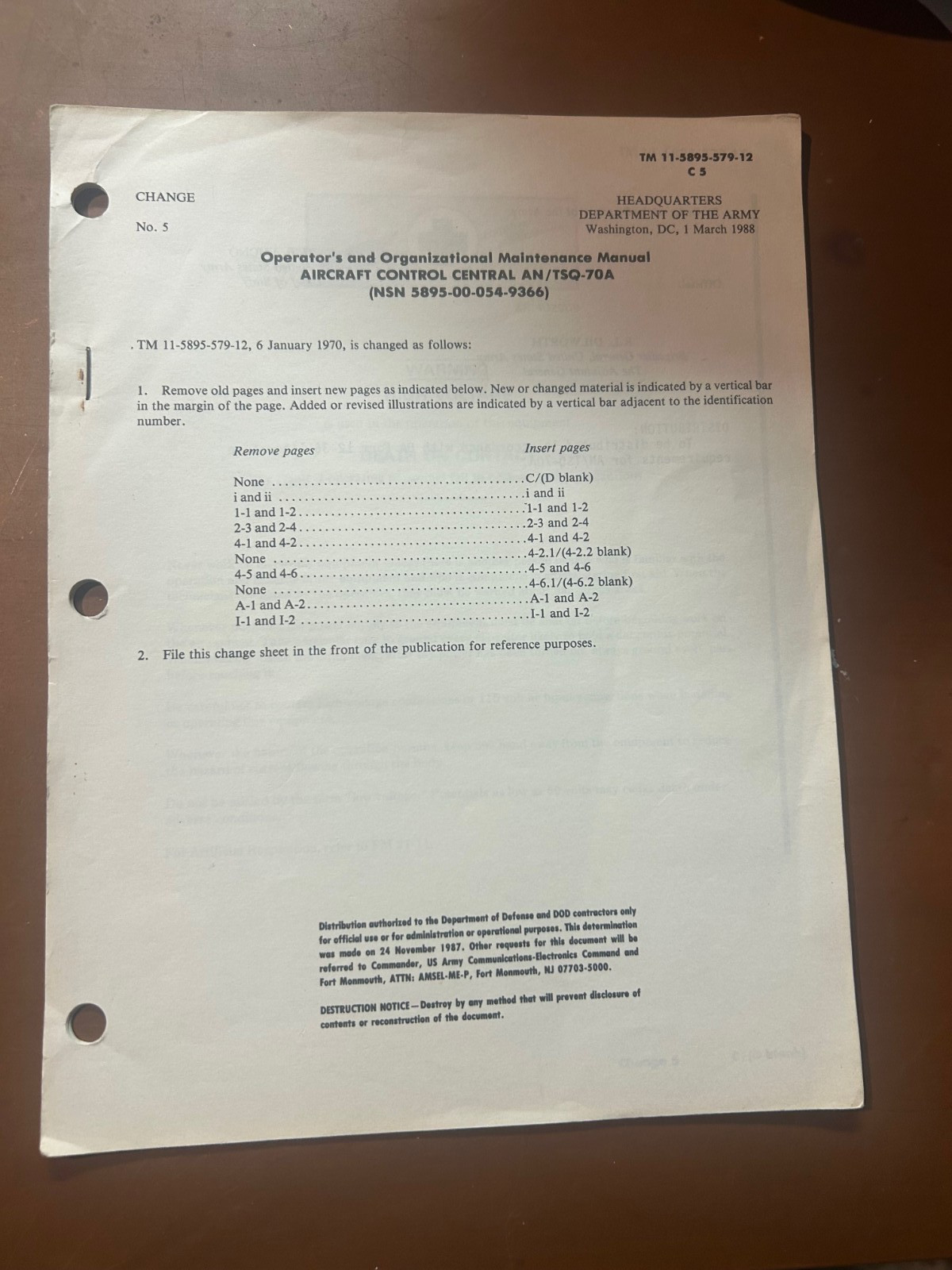 1988 Operator's Maintenance Manual C5 Aircraft Control Central AN/TSQ-70A
