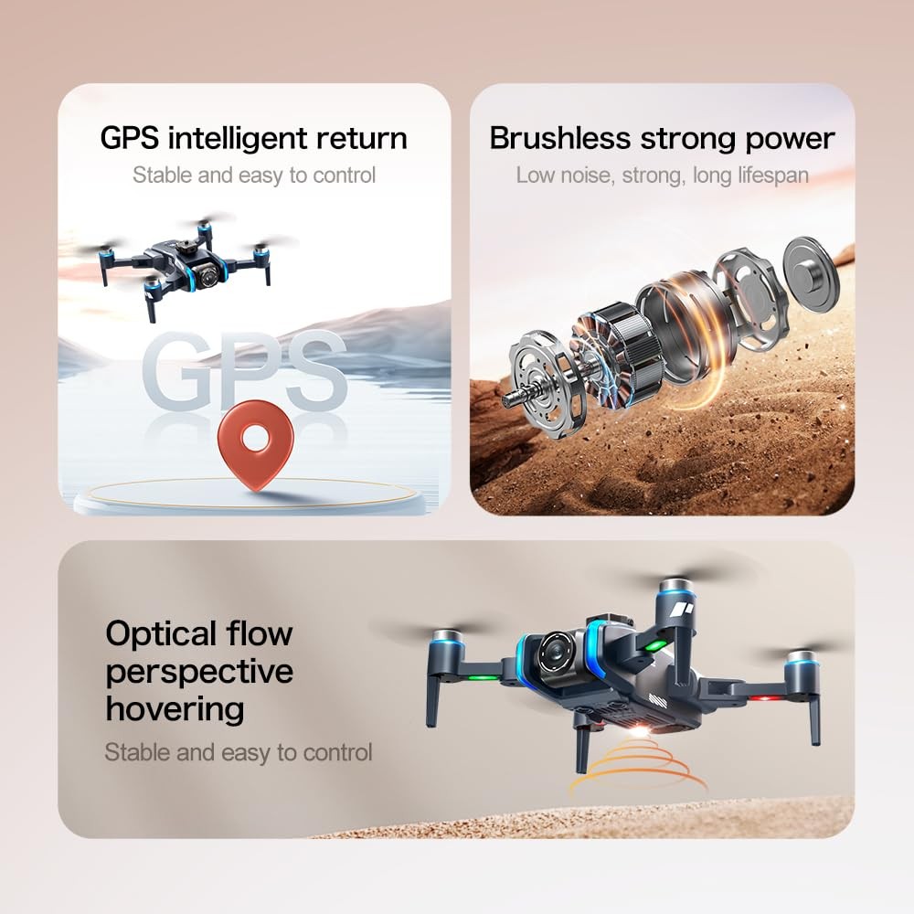 GPS Drone with Camera for Adults, 4.5" Screen Remote Controller, Blue