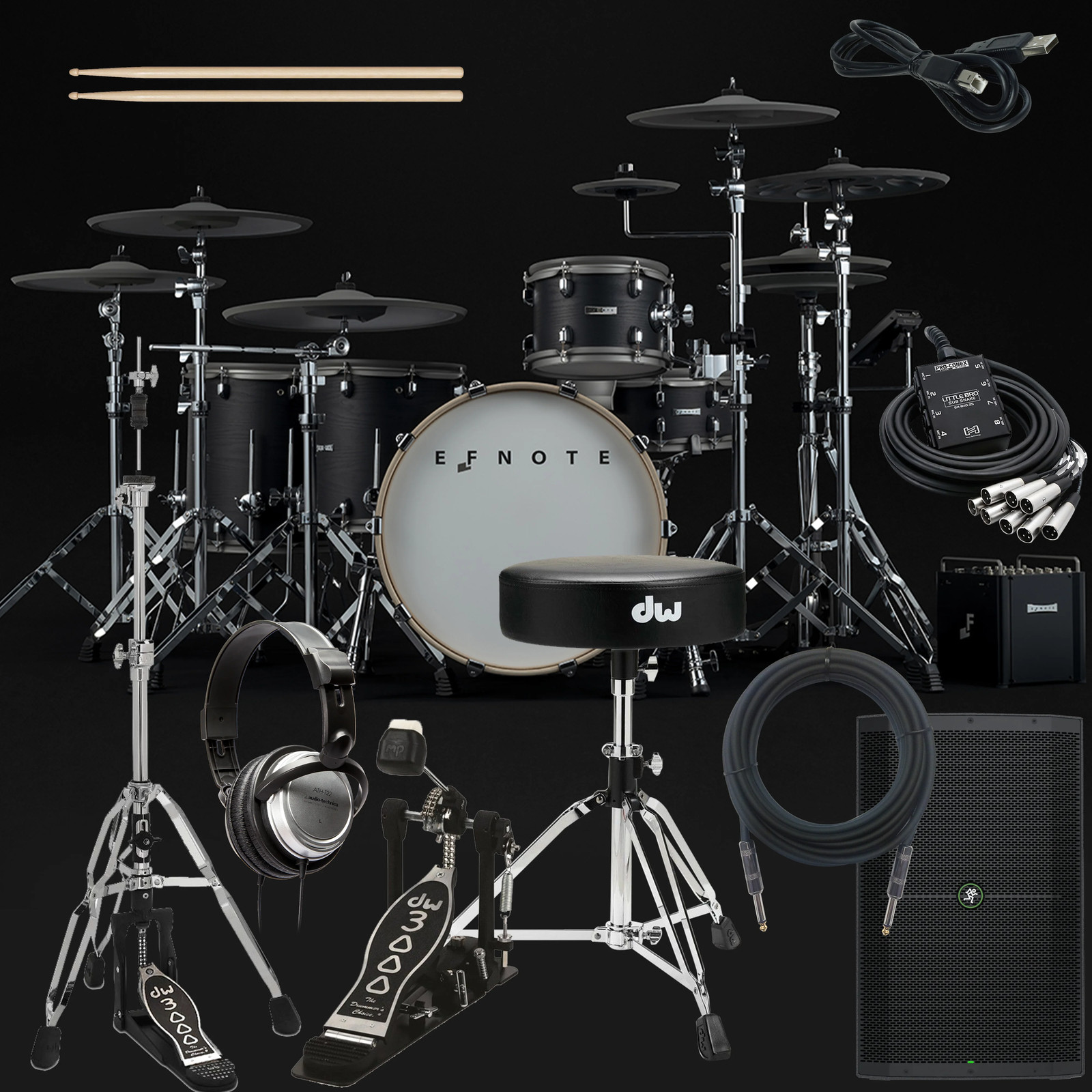 EFNOTE PRO 703X Electronic Drum Set - Black Oak COMPLETE DRUM BUNDLE