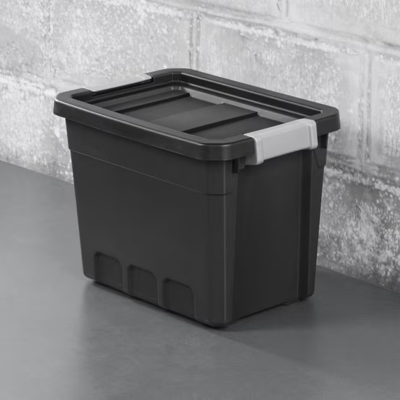 7.5 Gallon Stackable Storage Tote w/ Latch Lid Black (6-Pack)