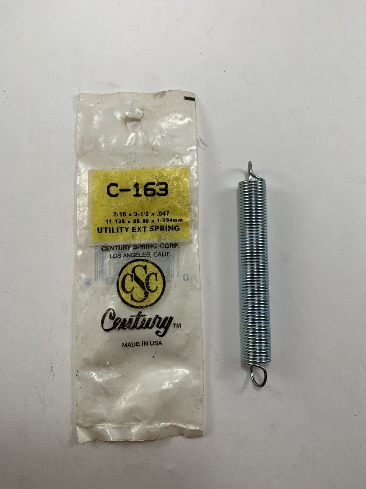 C-163 Century Spring (2 count)  Extension Spring 3-1/2" long x 7/16" OD