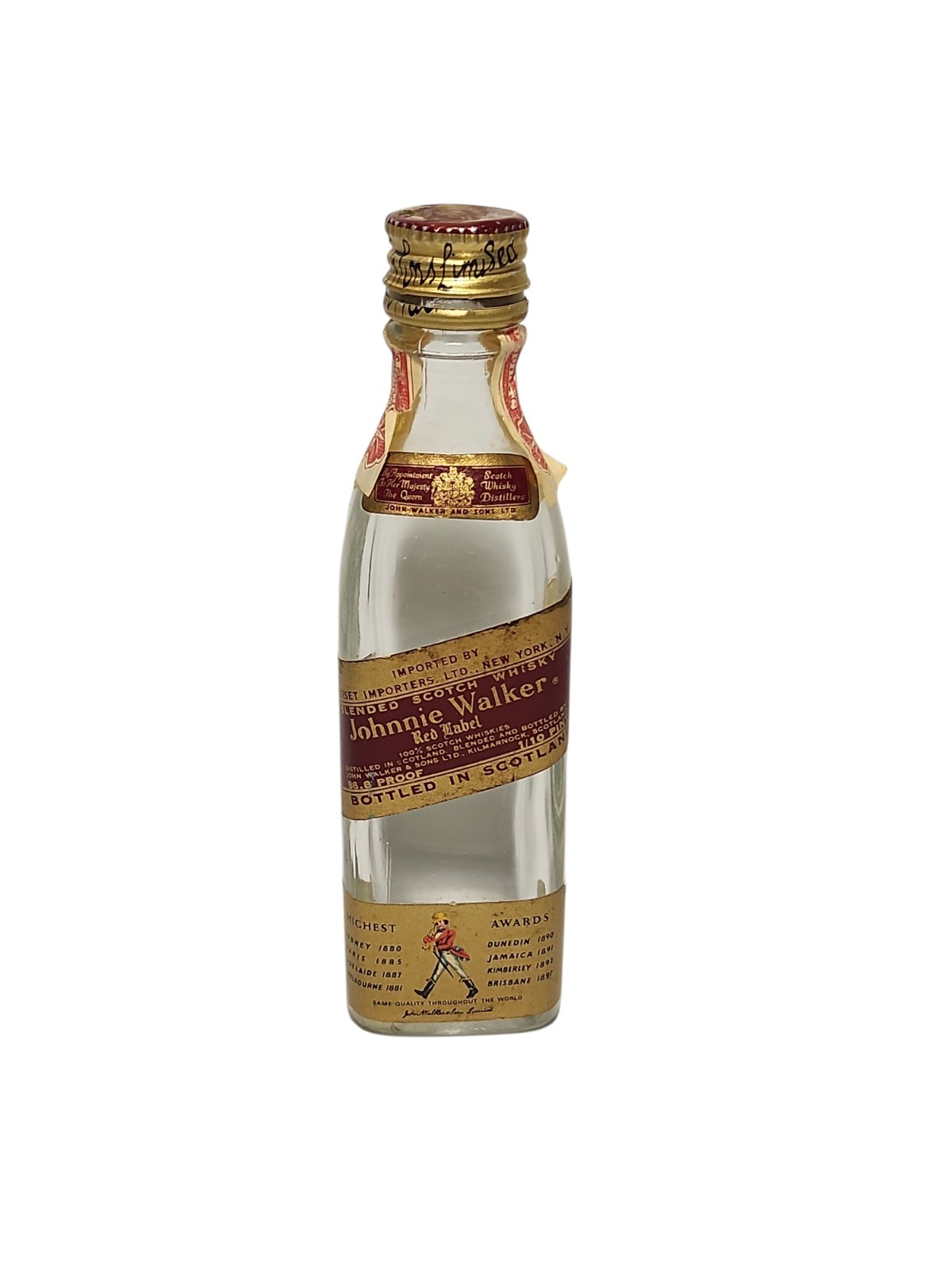 Johnnie Walker Red Label Mini Glass Bottle Liquor Empty 4.5"  Collectible VTG