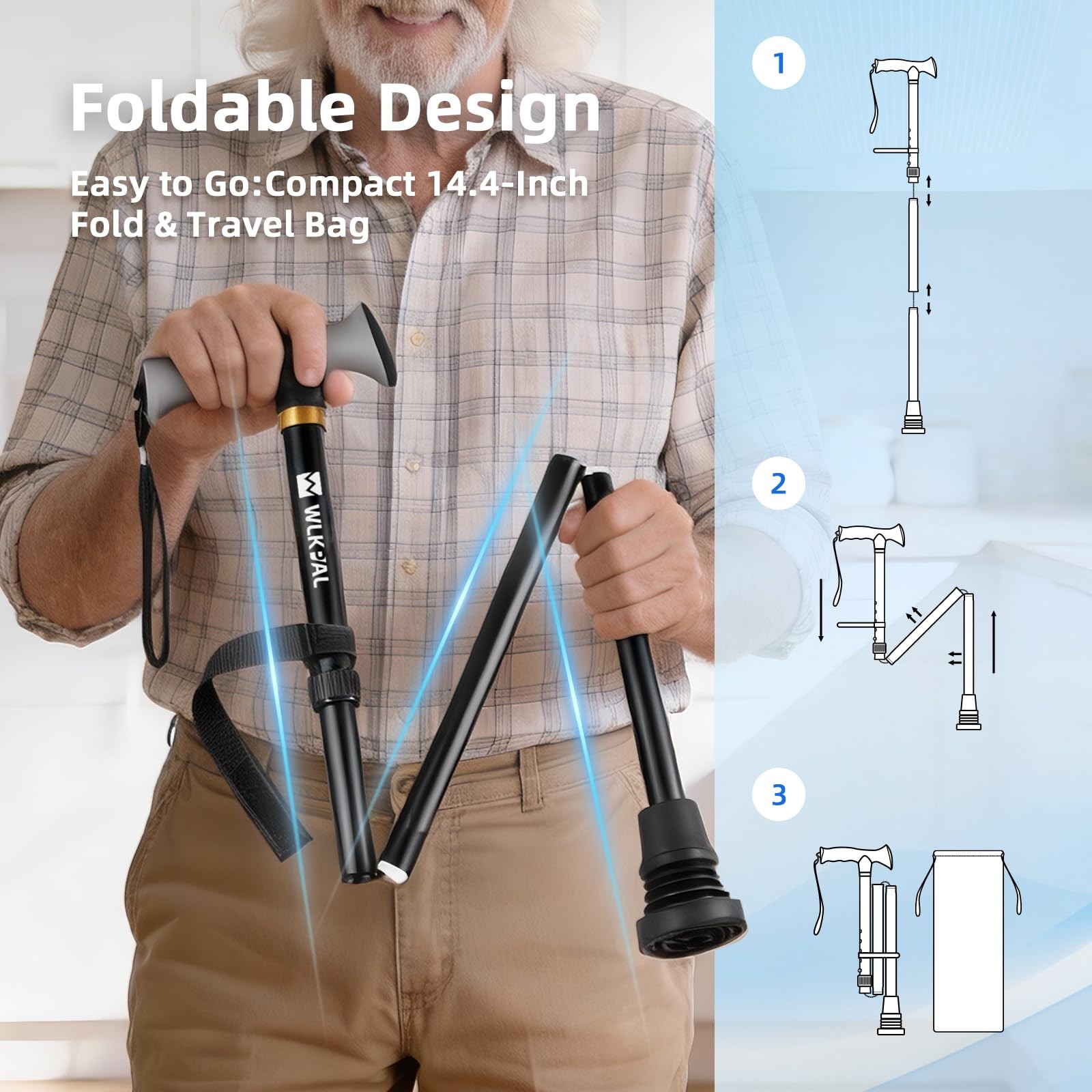 AllTerrain Folding Walking Cane Lightweight ShockAbsorbing Adjustable 300lbs