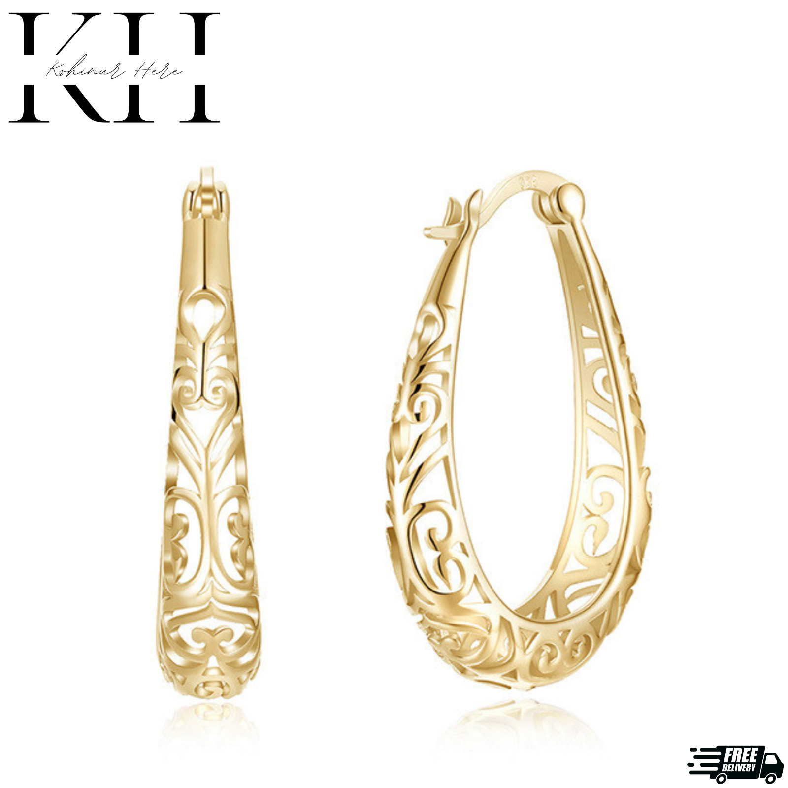 925 Sterling Silver 30mm Oval Vintage Filigree Hoop Earrings For Women - Italy