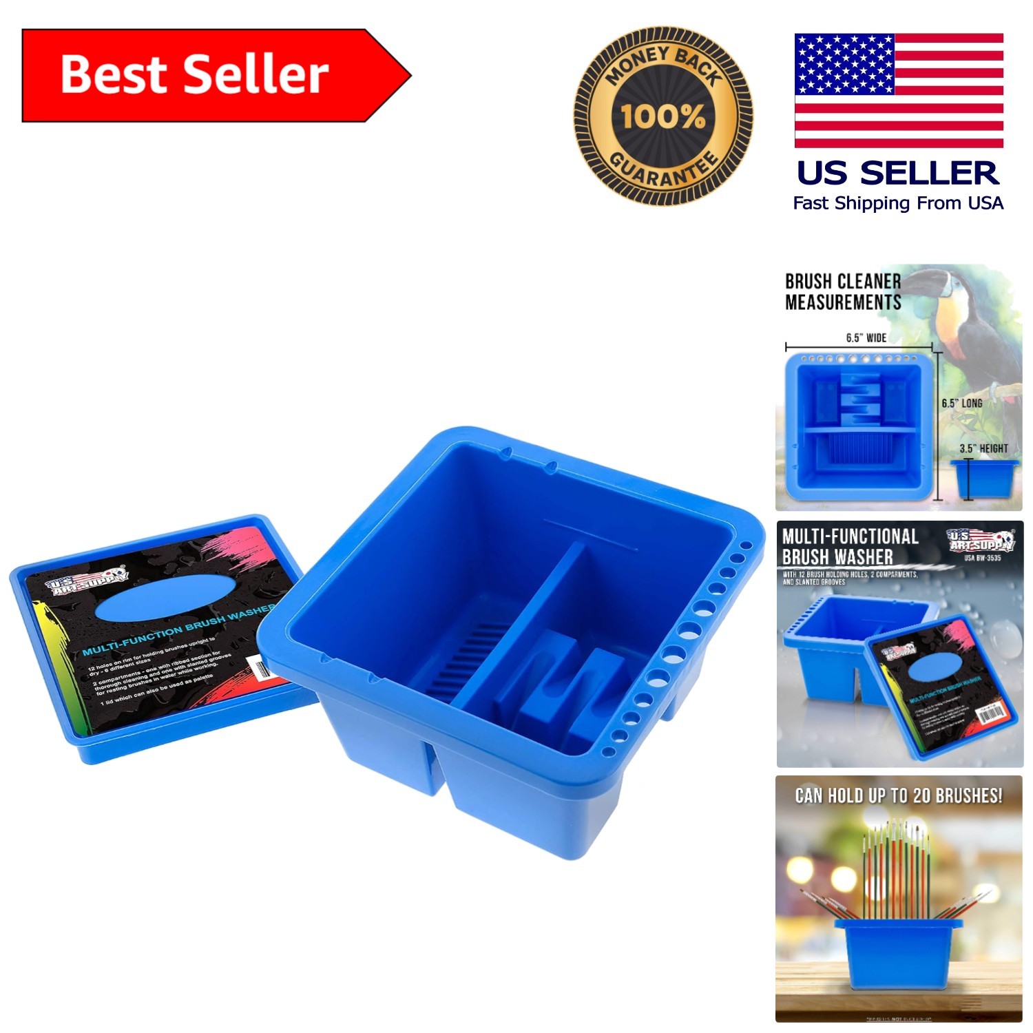 Multi-Functional Brush Washer and Palette Lid Combo for Artists – 12-Hole Design