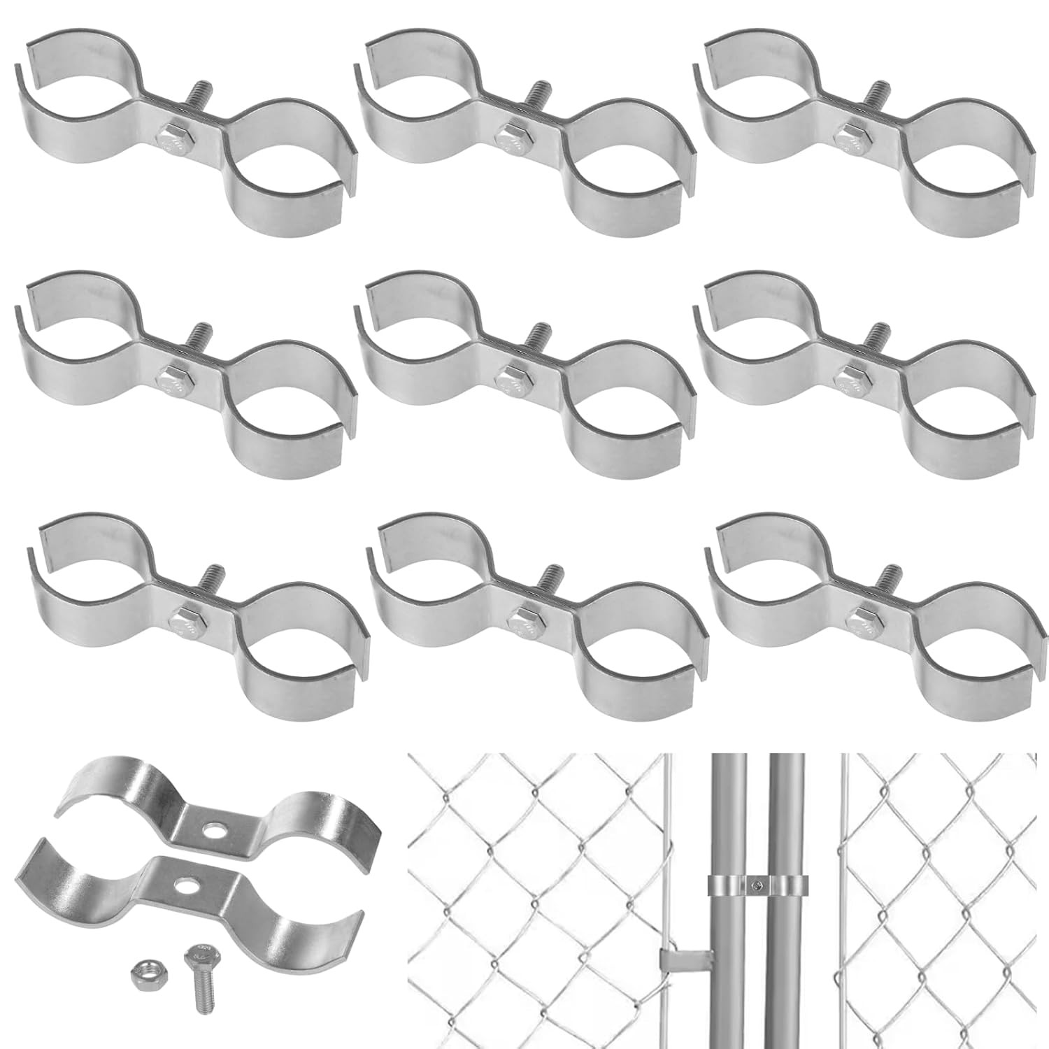 10 Pcs Kennel Clamps, Double Pipe Clamps, Carbon Steel Saddle Clamps, Heavy Duty
