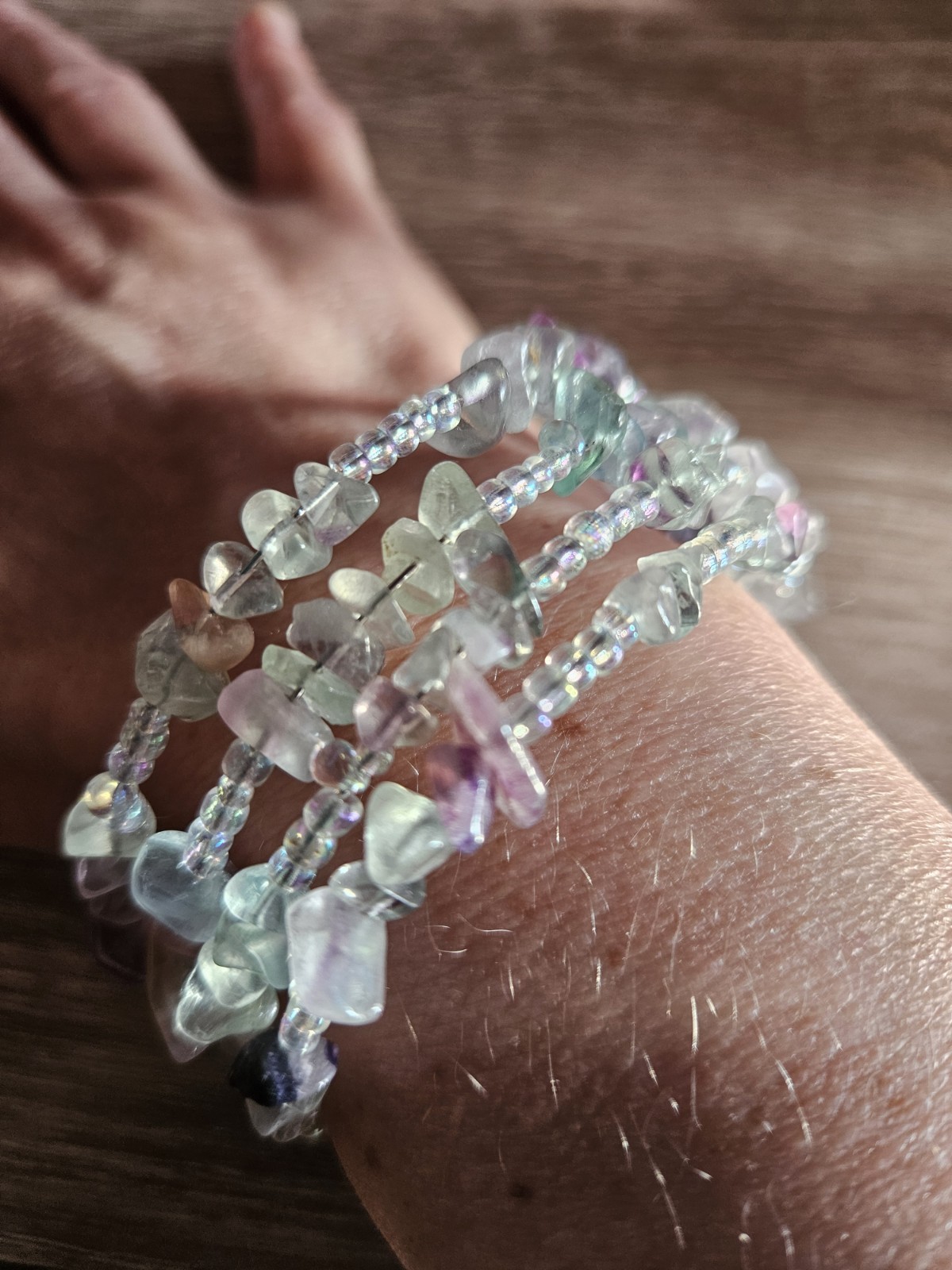 Beaded Coiled Multicolred Rainbow Fluorite Bracelet
