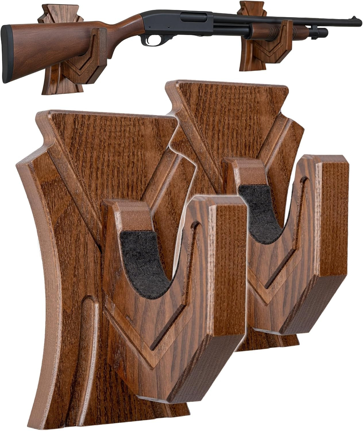 Rifle Wall Mount - Futuristic Gun Hooks, Wooden Gun Rack for Rifles and Shotguns