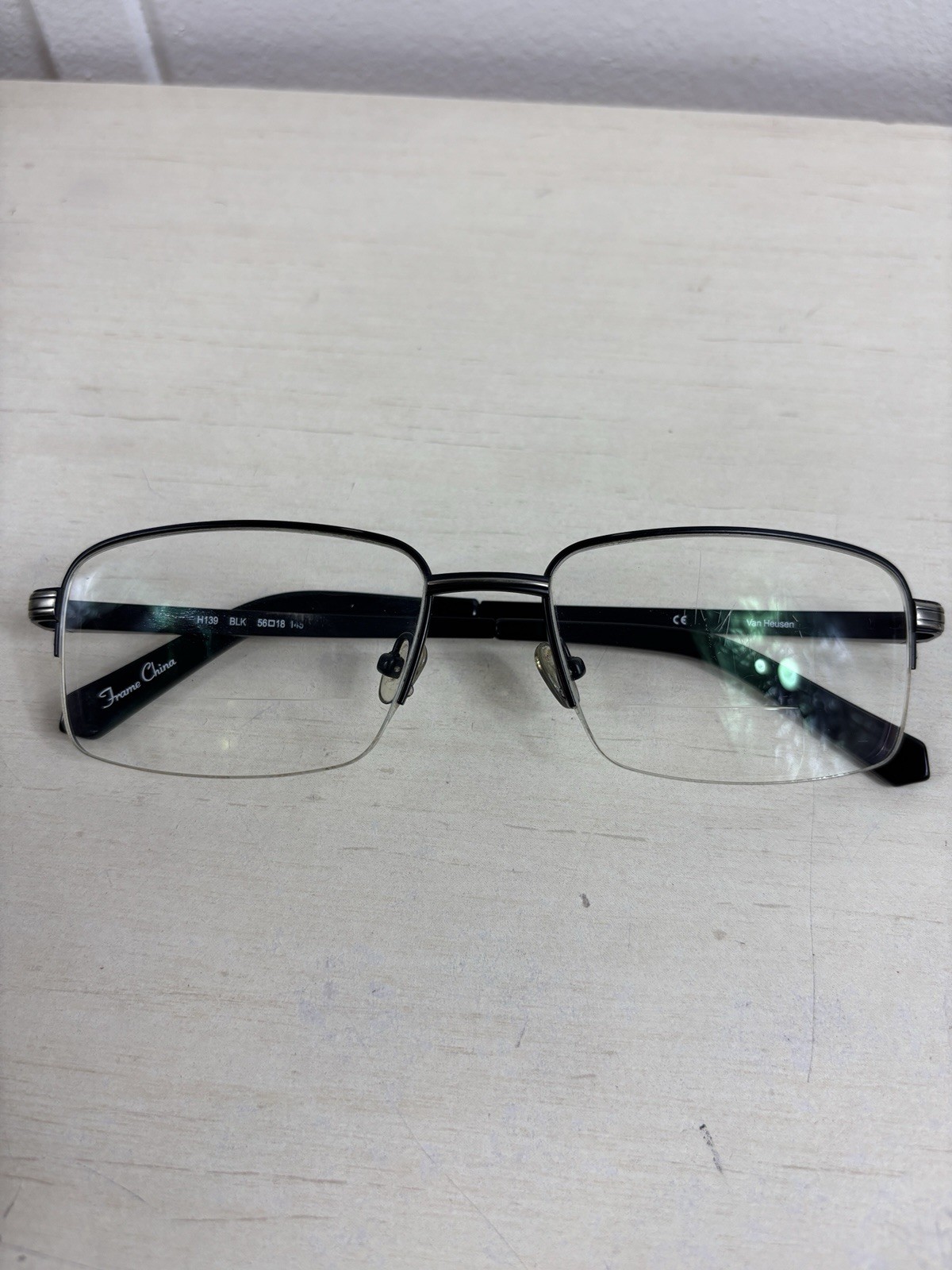 Van Heusen Eyeglass Frames Mens Black H139 Semi Rimless Rectangular 56 18 140