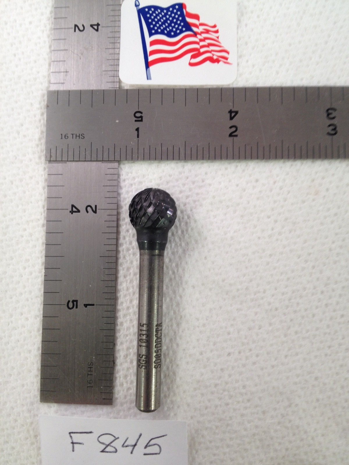 1 NEW SGS 1/4" SHANK CARBIDE BURR. SD-5 DIAMOND CUT. BALL SHAPE (F845)