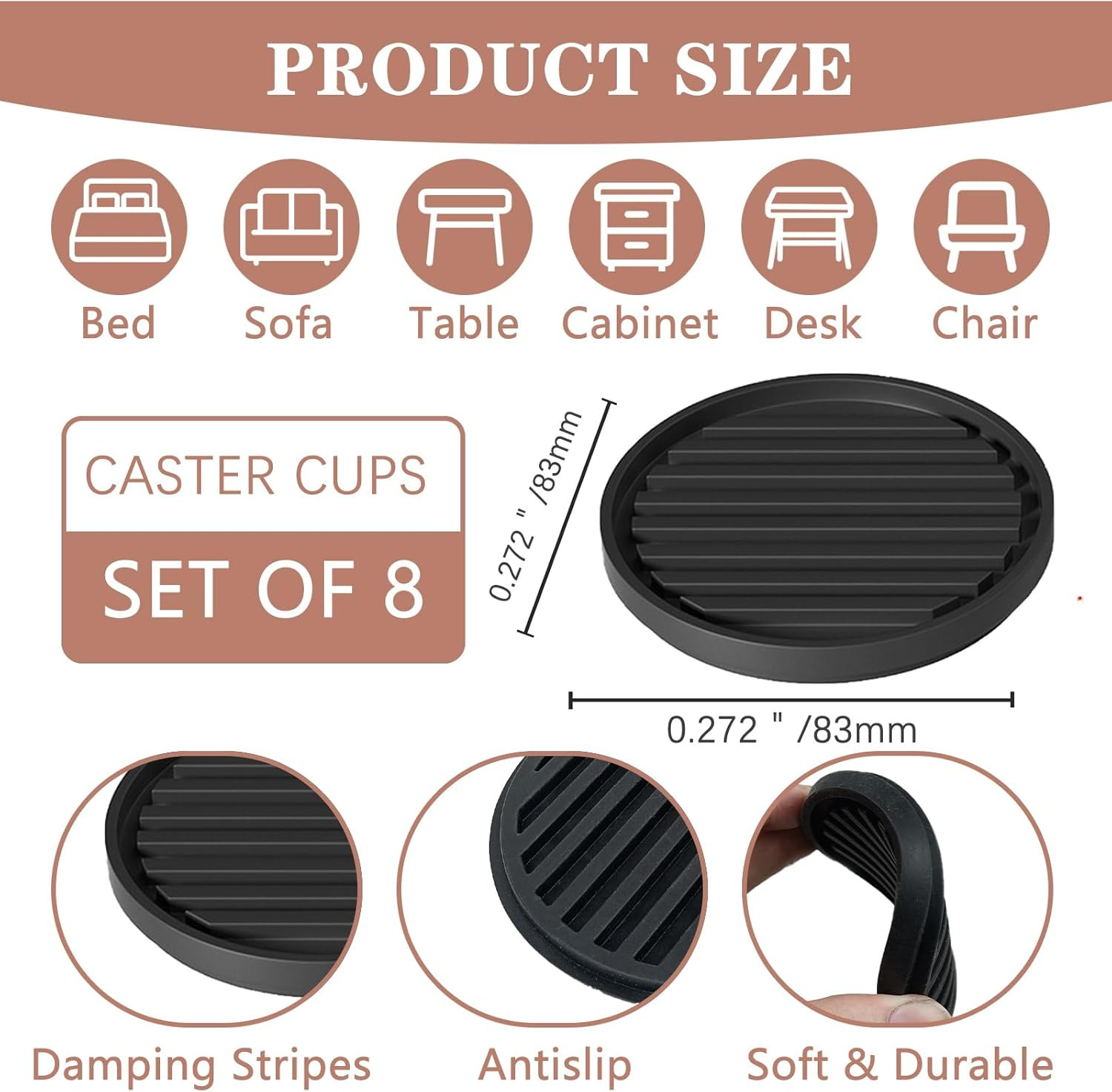 Bed Risers Heavy Duty, Set of 8, Stackable Round Furniture Risers, Adjustable Be