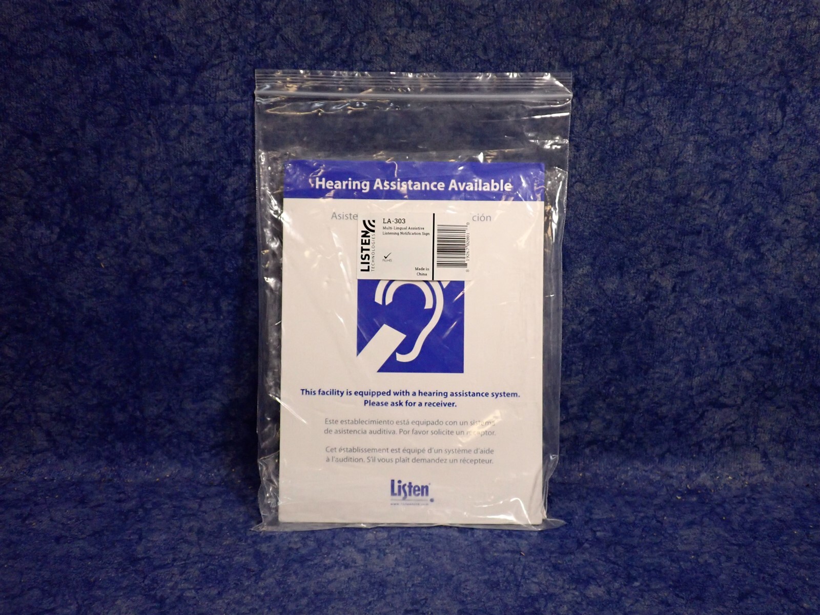 Listen Tech LA-303 Multi-Lingual Assistive Listening Notification Sign (BN39)