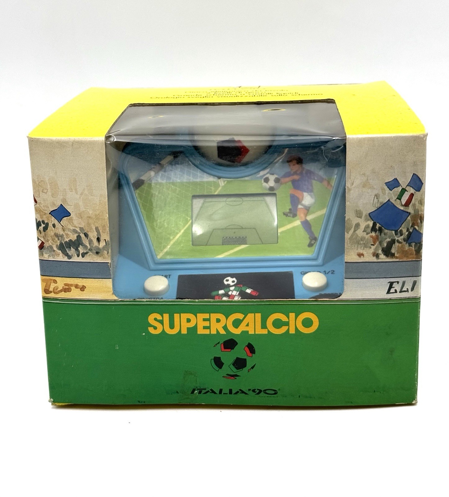 1990 LCD VIDEO GAME HANDHELD SOCCER FOOTBALL ITALY 90 World Cup NEW IQ
