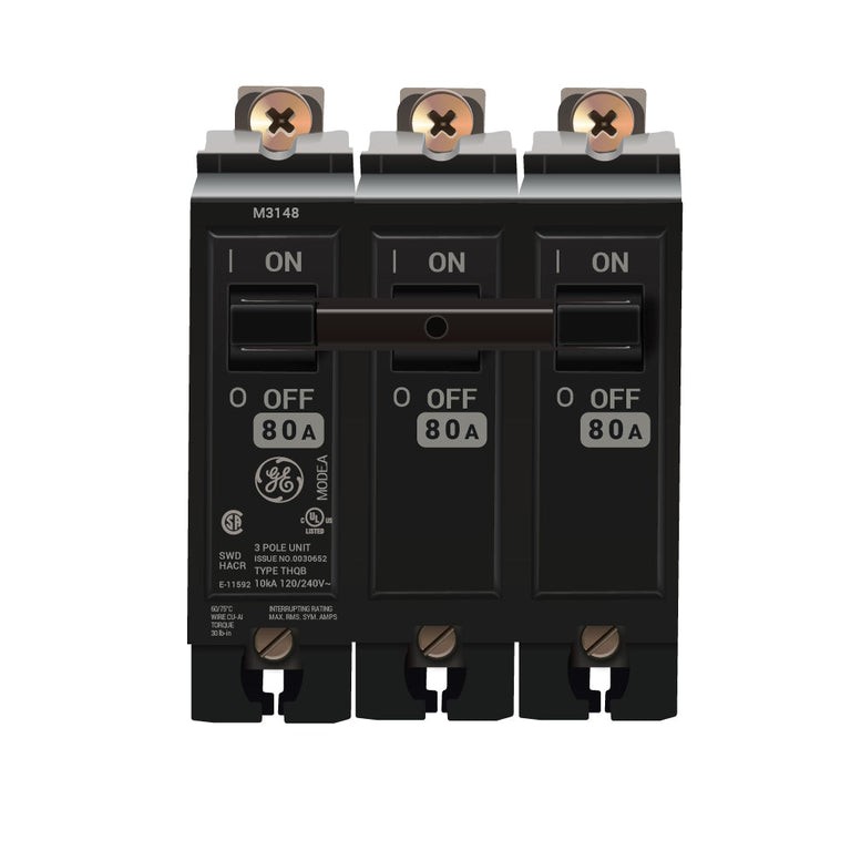 GE THQB32080 80 Amp 3 Pole 240V Mini Circuit Breaker