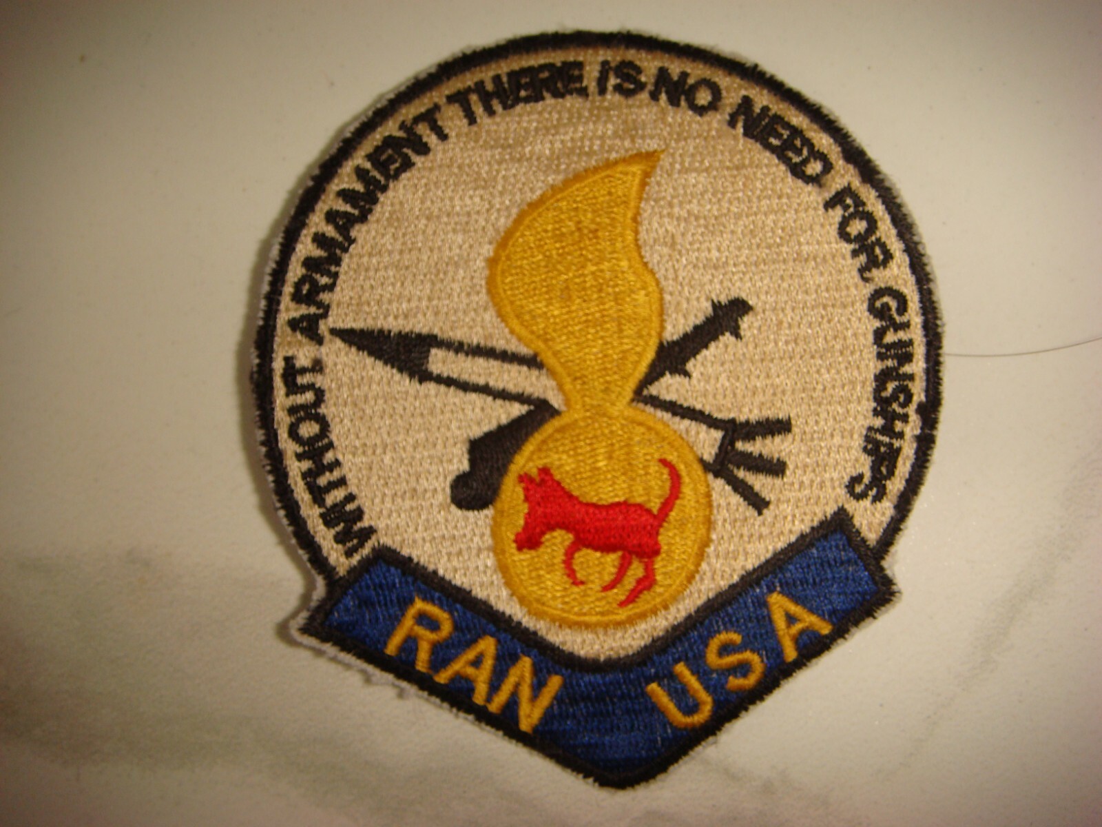 WITHOUT ARMAMENT THERE IS NO NEED FOR GUNSHIPS - RAN USA - NOVELTY PATCH