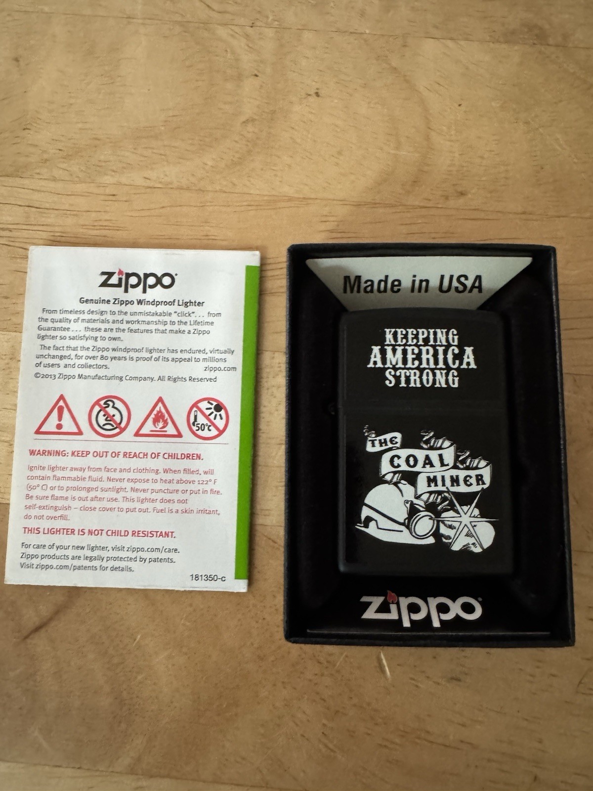 ZIPPO 2012 KEEPING AMERICA STRONG COAL MINER MATTE LIGHTER SEALED IN BOX 368