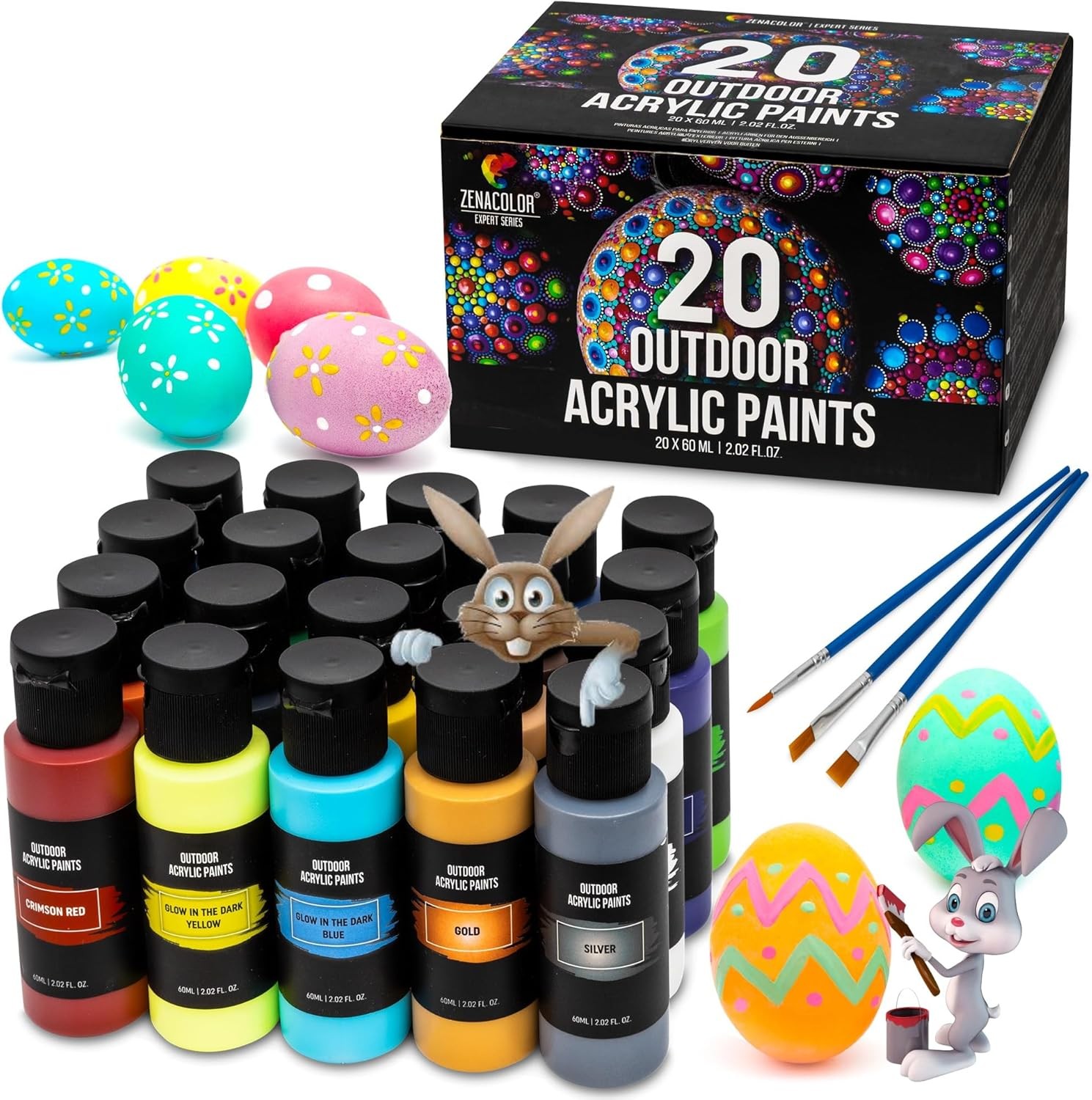 Outdoor acrylic paint set (2 fl oz)- 20 2 Fl Oz (Pack of 20), Multicolor