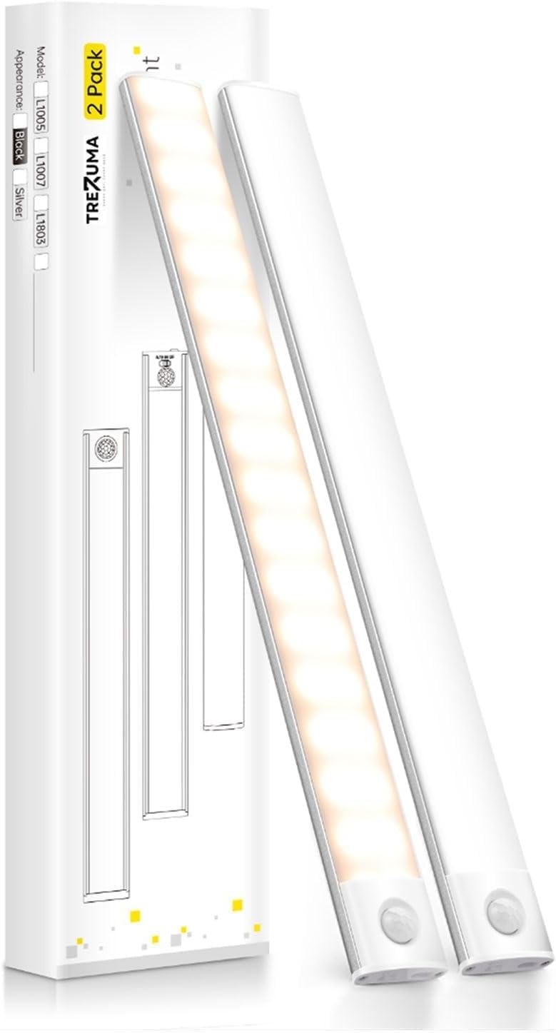 12 Inch Under Cabinet Lighting, 2 Pack 60 LED Motion Sensor Lights, 145LM USB...