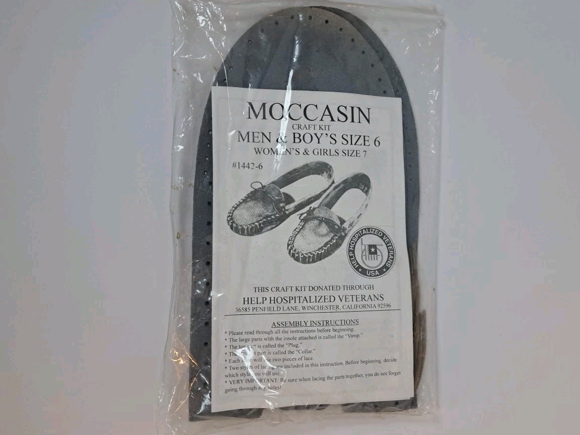 NEW Moccasin Craft Kit Mens Boys Size 6 Womens Girls Size 7 Gray Color HTF Rare