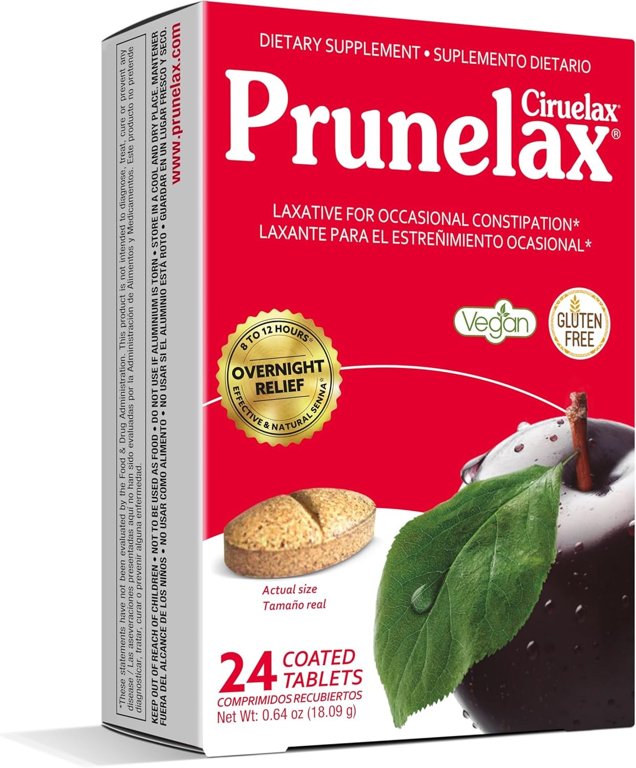Prunelax Ciruelax Regular Strength Laxative Tablets - Overnight Relief for Occas