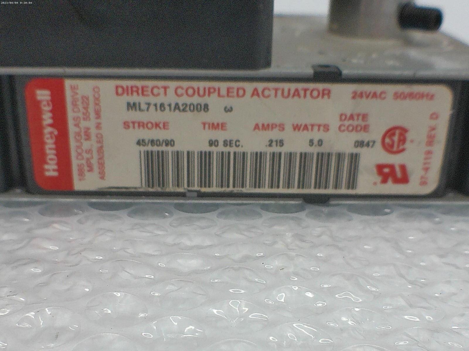 HONEYWELL ML7161A2008 ACTUATOR UNMP